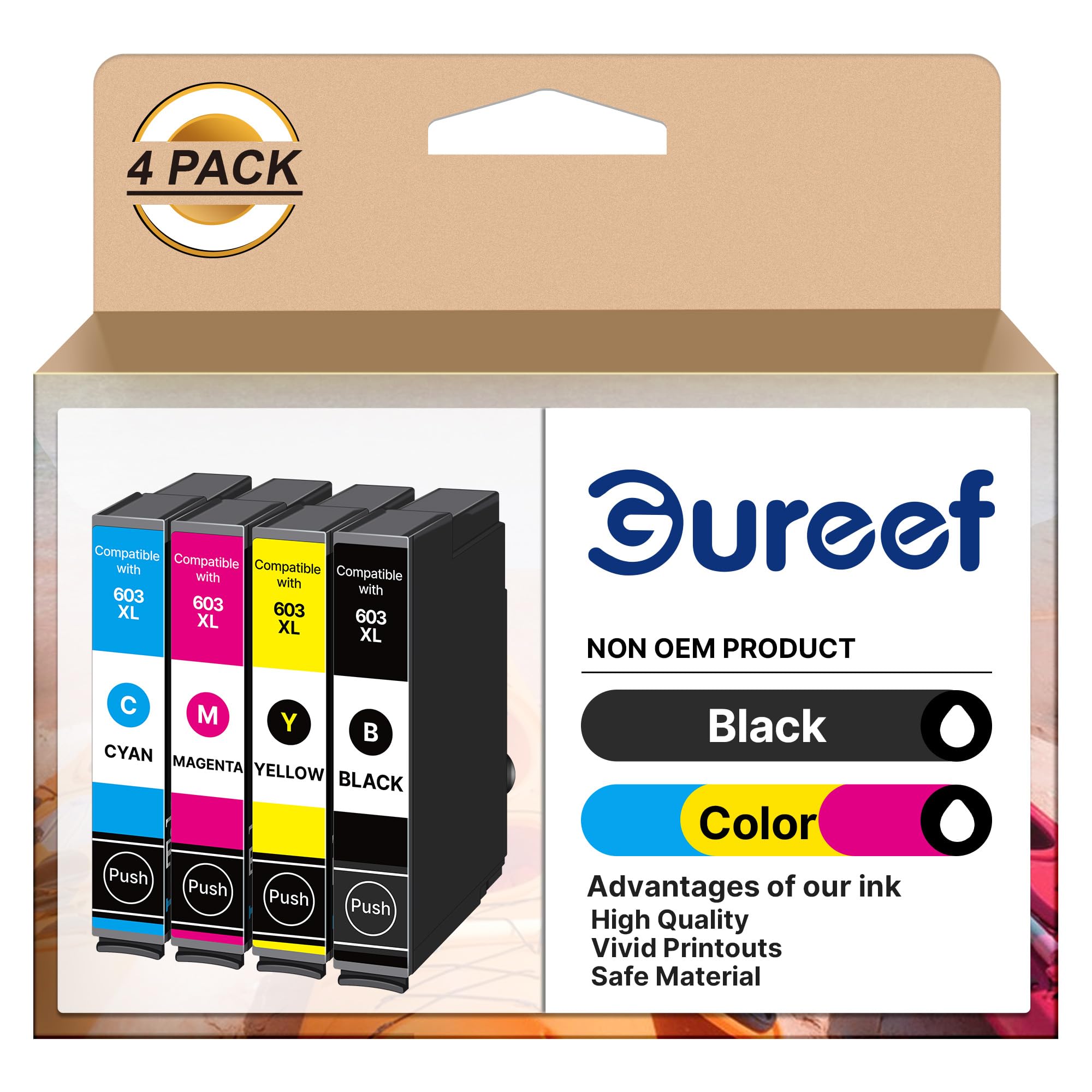 603XL Ink Cartridges Multipack Replacement for Epson 603 XL for Expression Home XP-3100 XP-4100 XP-2100 XP-2105 XP-3105 Workforce WF-2810 WF-2830 WF-2835 WF-2850 Printer (B/C/M/Y, 4-Pack)