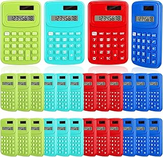 24 Pcs Pocket Calculator Small Bulk 4 Function Calculator Basic Standard Calculators 8 Digit Display Mini Handheld Calculator Battery Powered for Desktop Home Office School Student Kids, 4 Colors