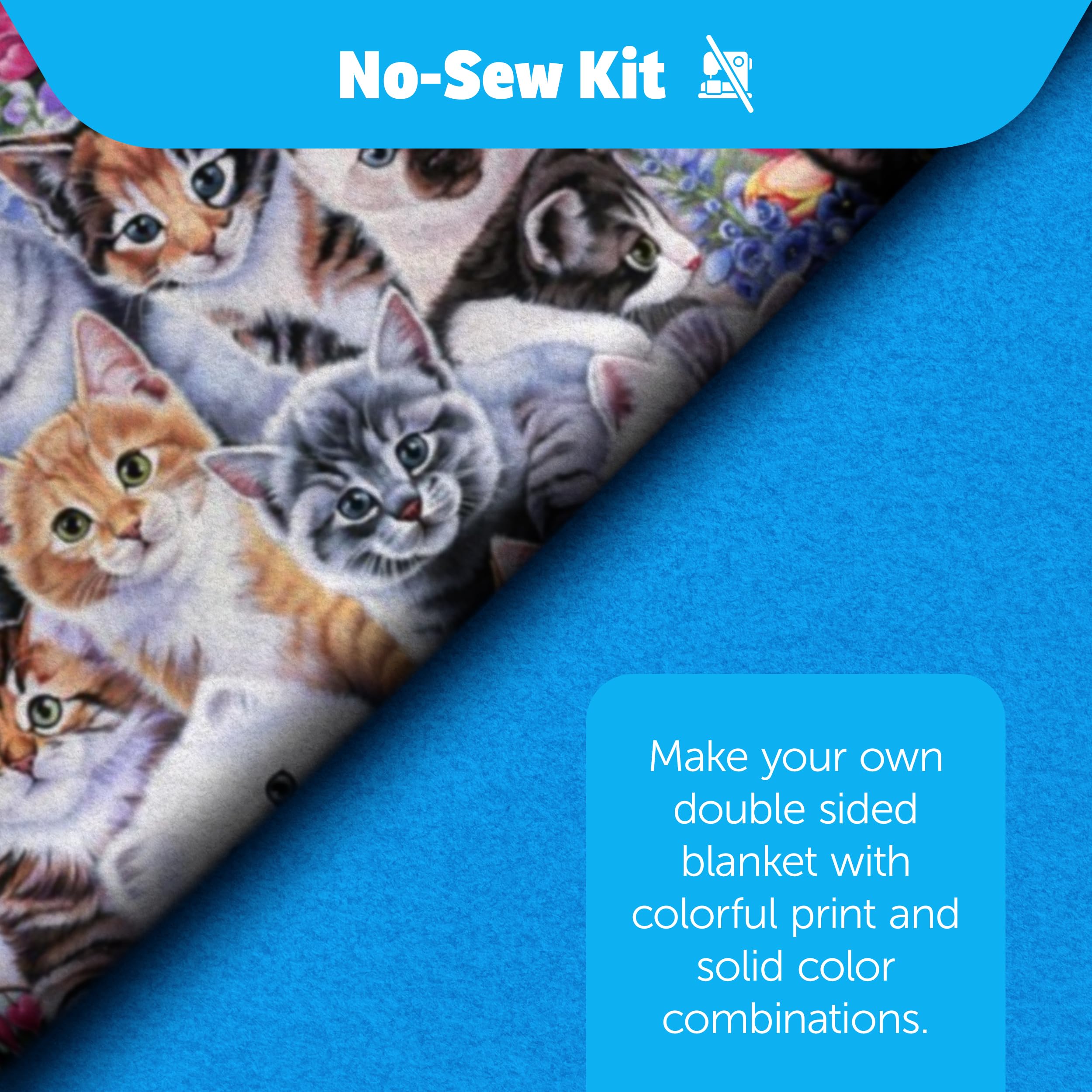 David Textiles No-Sew Throw Fleece Fabric DIY Blanket Making Kit, Make Your Own, Anti-Pill, Cats on Cats, 50x60 Inches - Image 2