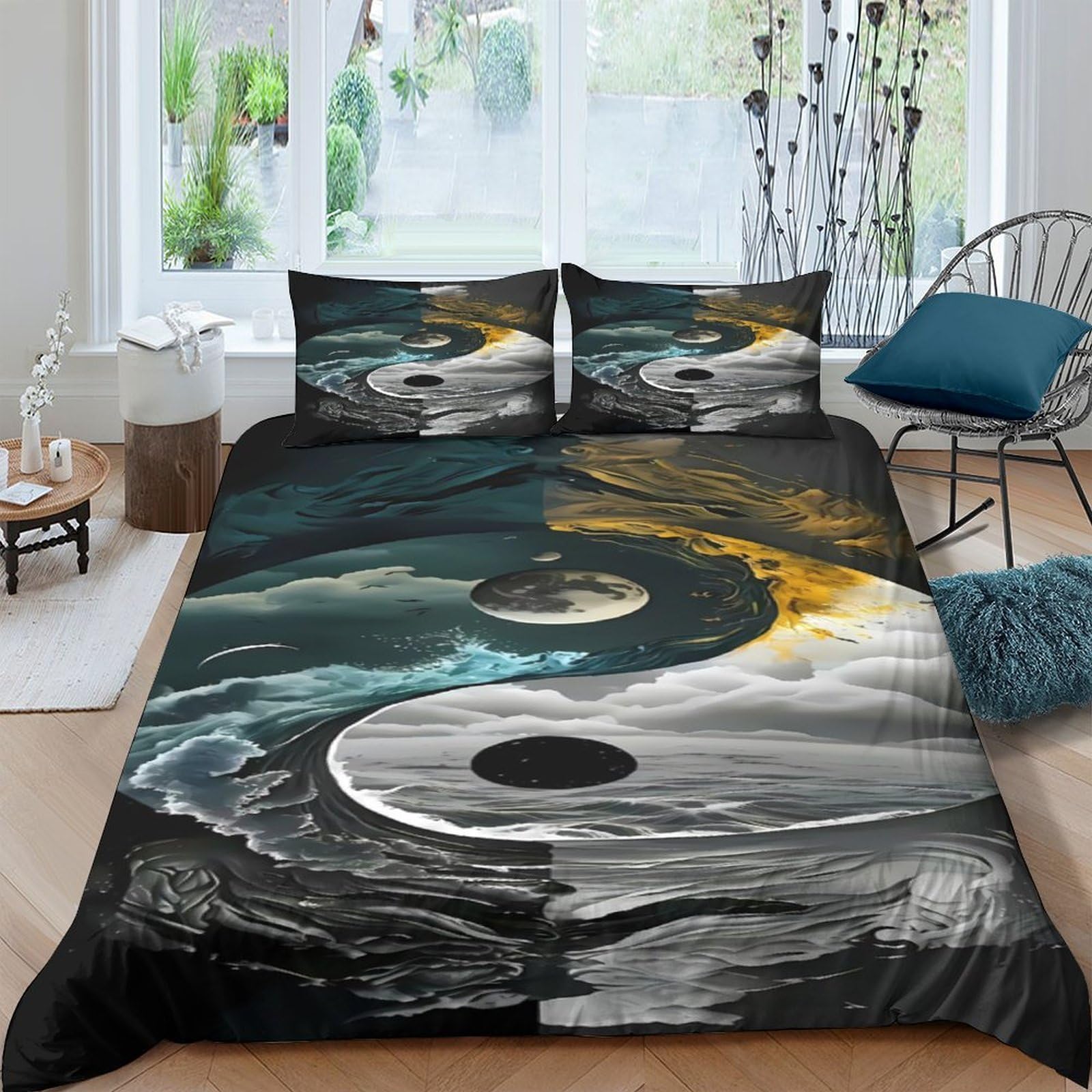Ctjqhvkz Style-2 3D Printed Yin Yang Fitted Sheet Microfiber Anti-Slip Mandala Bed Cover For Bedroom Dorm Easy Care Decor Single（135X200cm）