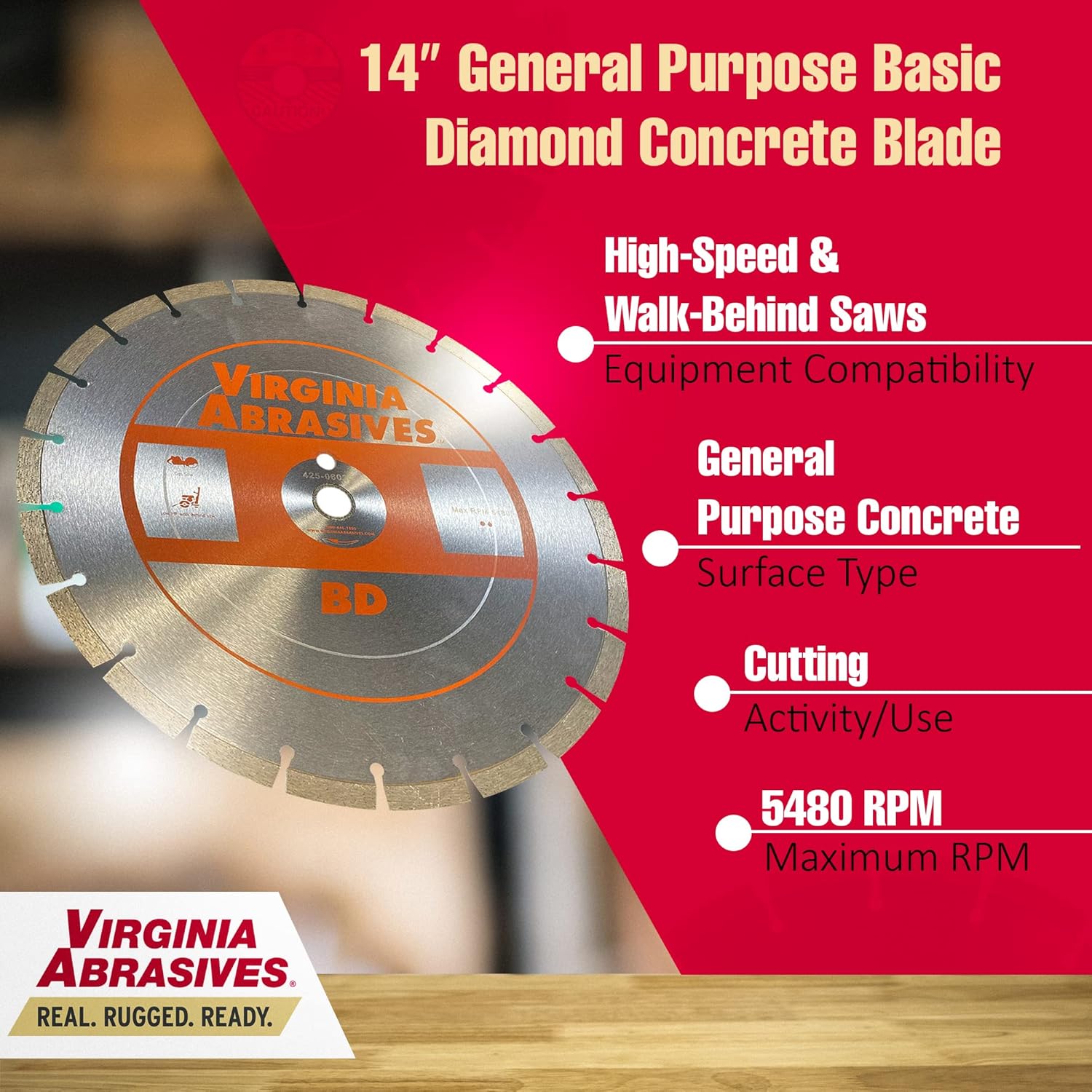 Virginia Abrasives 425-06026 - 14" High Speed Diamond Blade - Wet/Dry Saw Blades for Concrete - Multipurpose Tools for Grinders, Scroll Saws, Wall Chasers - Precision Diamond Blade