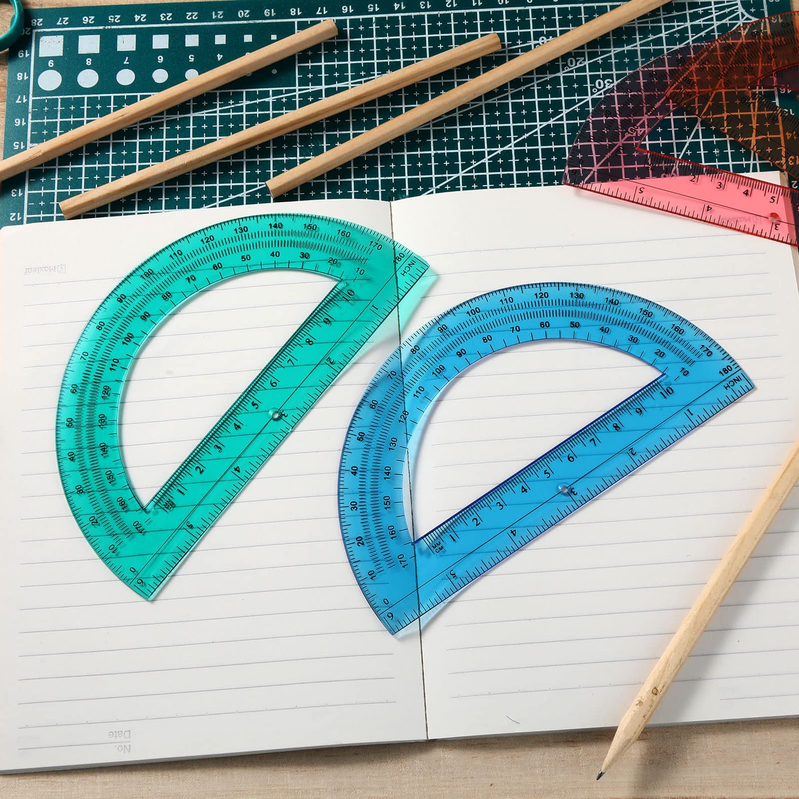 Zonon 200 Stück Mathematik-Winkelmesser aus Kunststoff, 180 Grad, 15,2 cm, durchscheinende Winkelmesser für Geometrie, Winkelmessung, Studenten, Schulbedarf