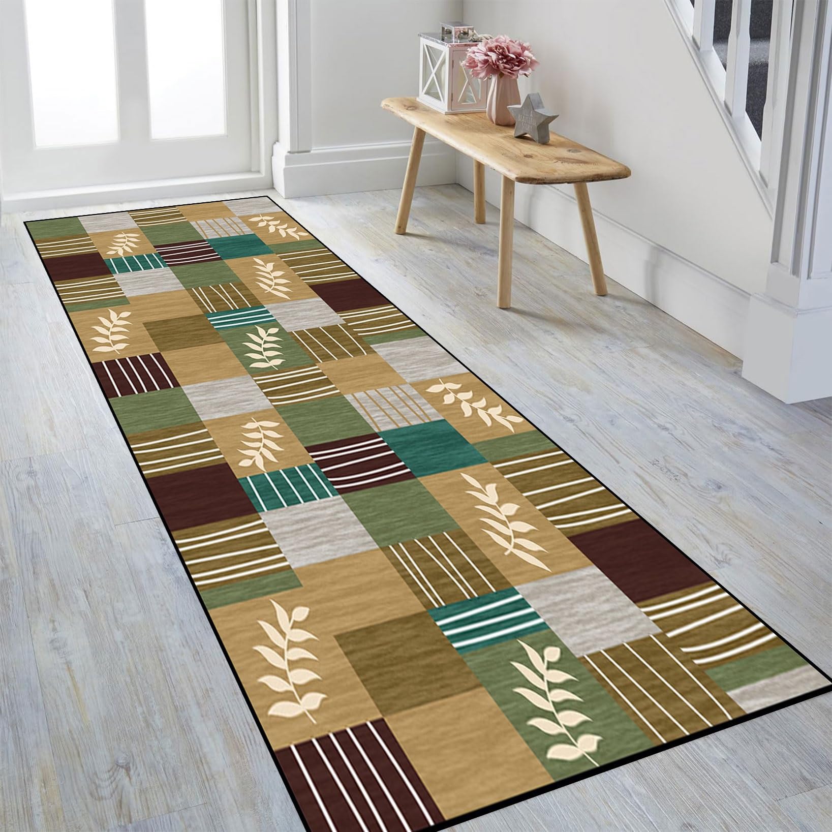 Teppich Läufer Flur Lang 55 x 330 cm rutschfest Läufer Flur Küche, Wohnzimmer Teppich Polyester, Kurzflor, Anpassbar, Leicht zu Reinige für Wohnzimmer, Flur, Küche, B