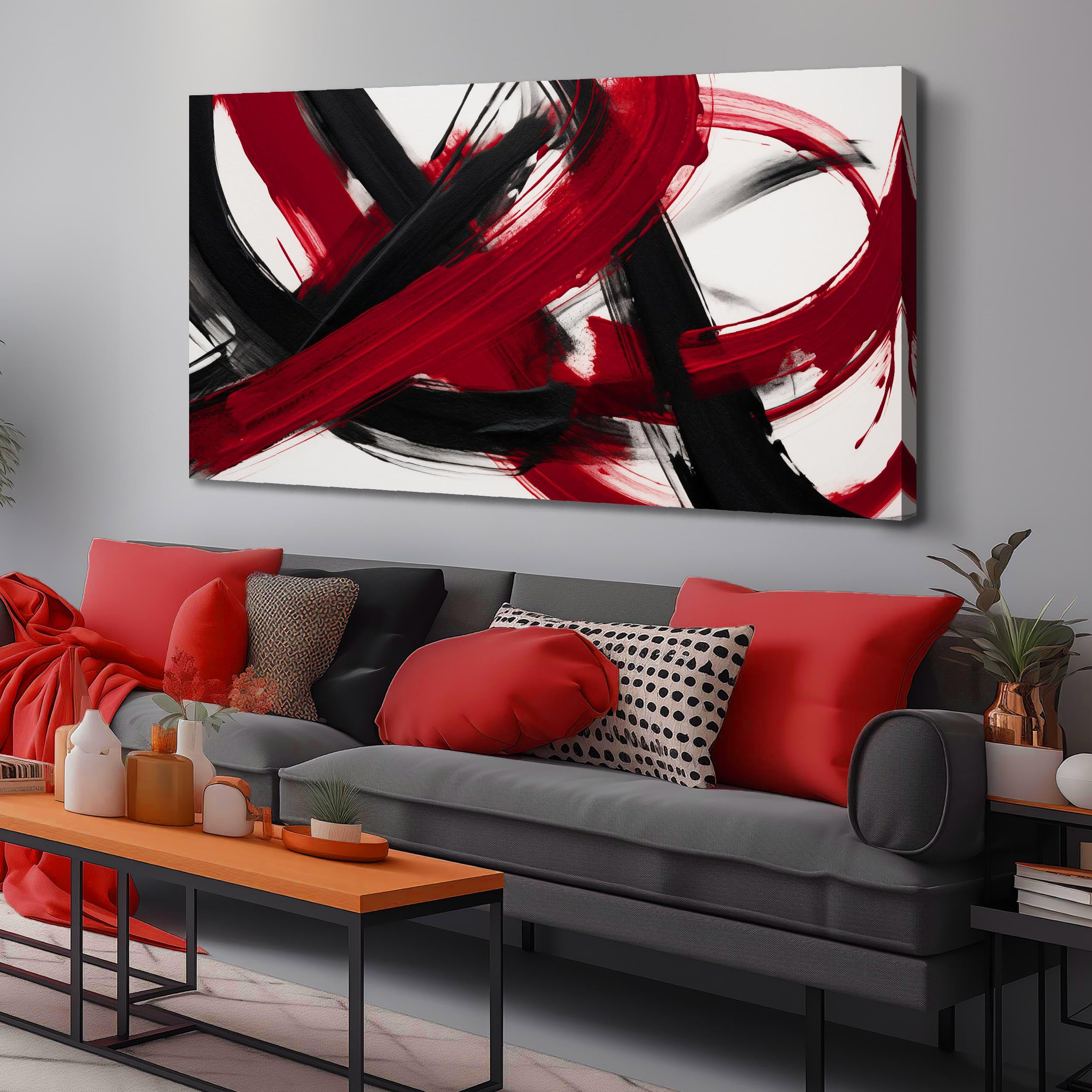 LAOTOART Black and Red Abstract Wall Decor for Office Large Pictures for Living Room Modern Art Wall Decor for Dining Room Size 29 x 58 Inch