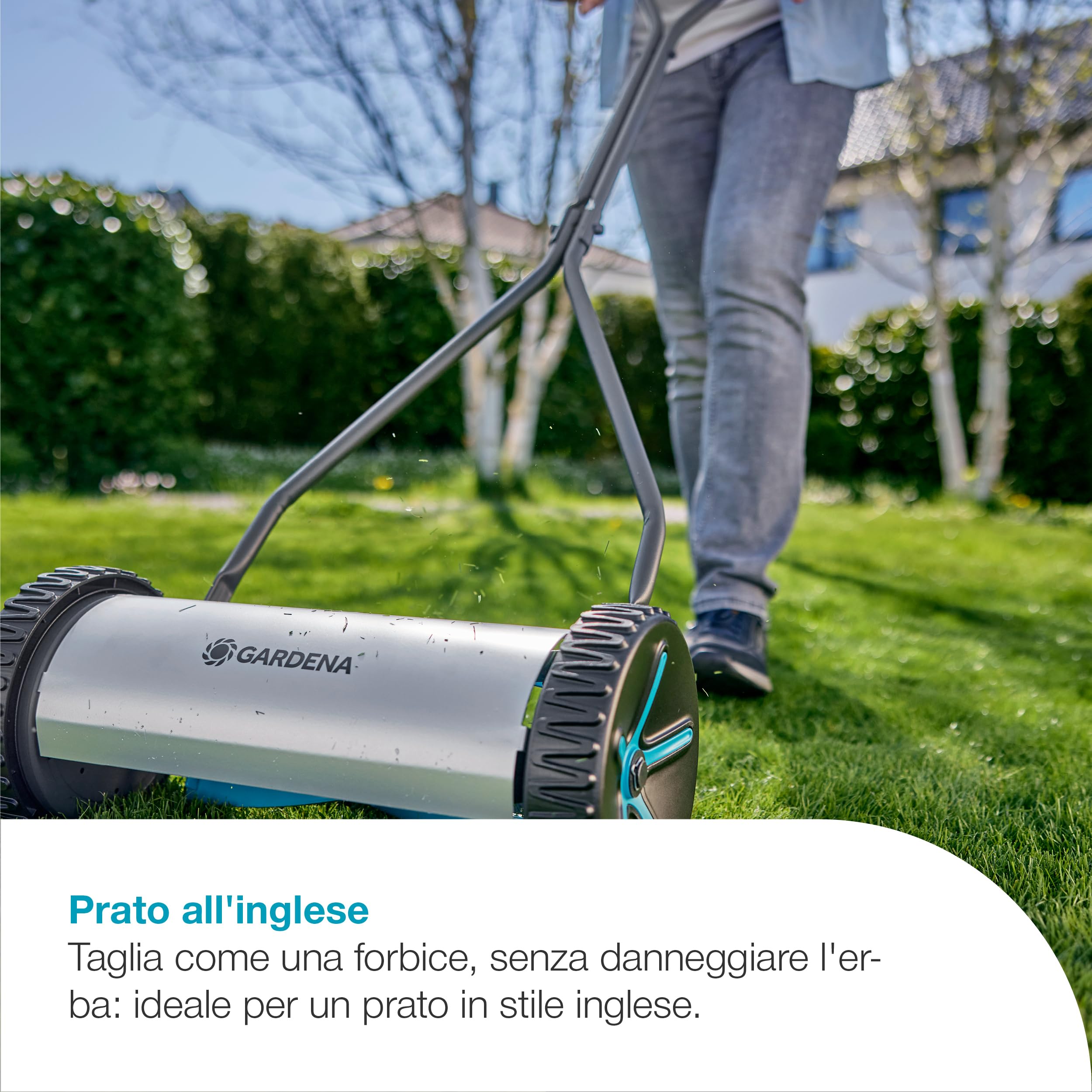 Gardena Rasaprato a Mano Elicoidale Comfort 330 Rasaprato a mano elicoidale: Prato all'Inglese, Larghezza di taglio da 33 cm, Senza fili, Facile da manovrare, Per prati fino a 150 m² (11750-20)