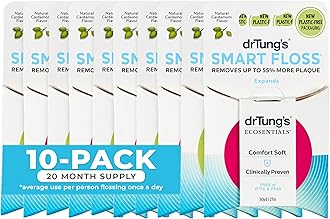 DrTung's Smart Floss - Natural Floss, PTFE & PFAS Free Floss, Gentle on Gums, Expands & Stretches, BPA Free - Cardamom Flavor, Colors Vary (10 Pack)