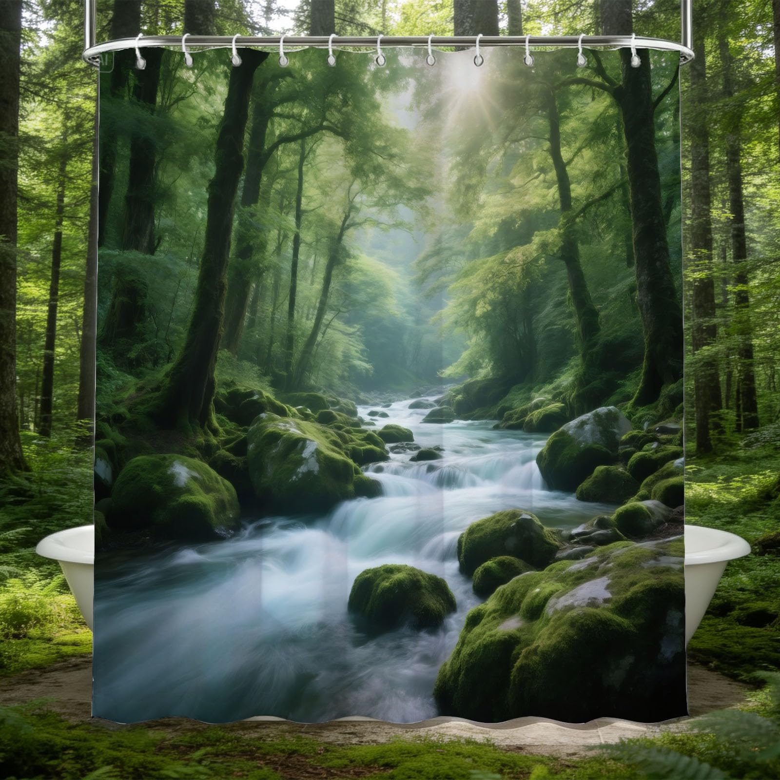 Hongduo 3D Jungle Shower Curtain for Stalls Bathtubs Stream & Waterfall Bathroom Decor Shower Curtain Set Polyester Fabric Waterproof 200x200cm/79X79 Inch with Hooks