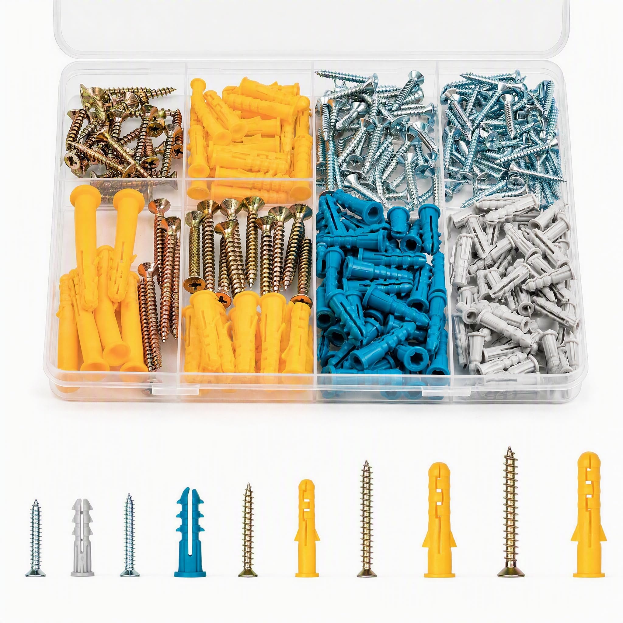 320 Pcs Screws and Wall Plugs Set, 5 Sizes Raw Plug Assortment Kit Boxed