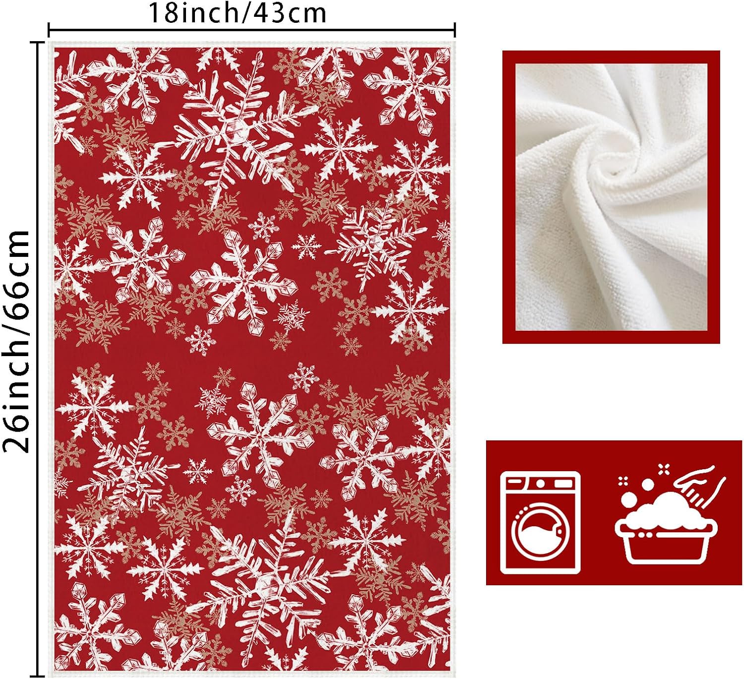 XCHI Red Snowflake Let it Snow Christmas Kitchen Towels Dish Towels 18x26 Inch Xmas Home Kitchen Decorations Hand Towels Set of 2 Drying Dishcloth - Image 6