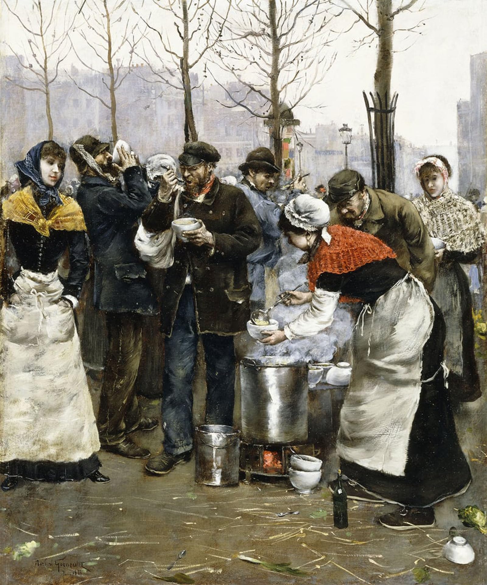 ARTXLXXBN Famous Print Painting Colorful Art Print Soup for the Masses on a Winter Day Paris by Norbert Goeneutte Canvas Art Decorations for Home Decor 60x90cm