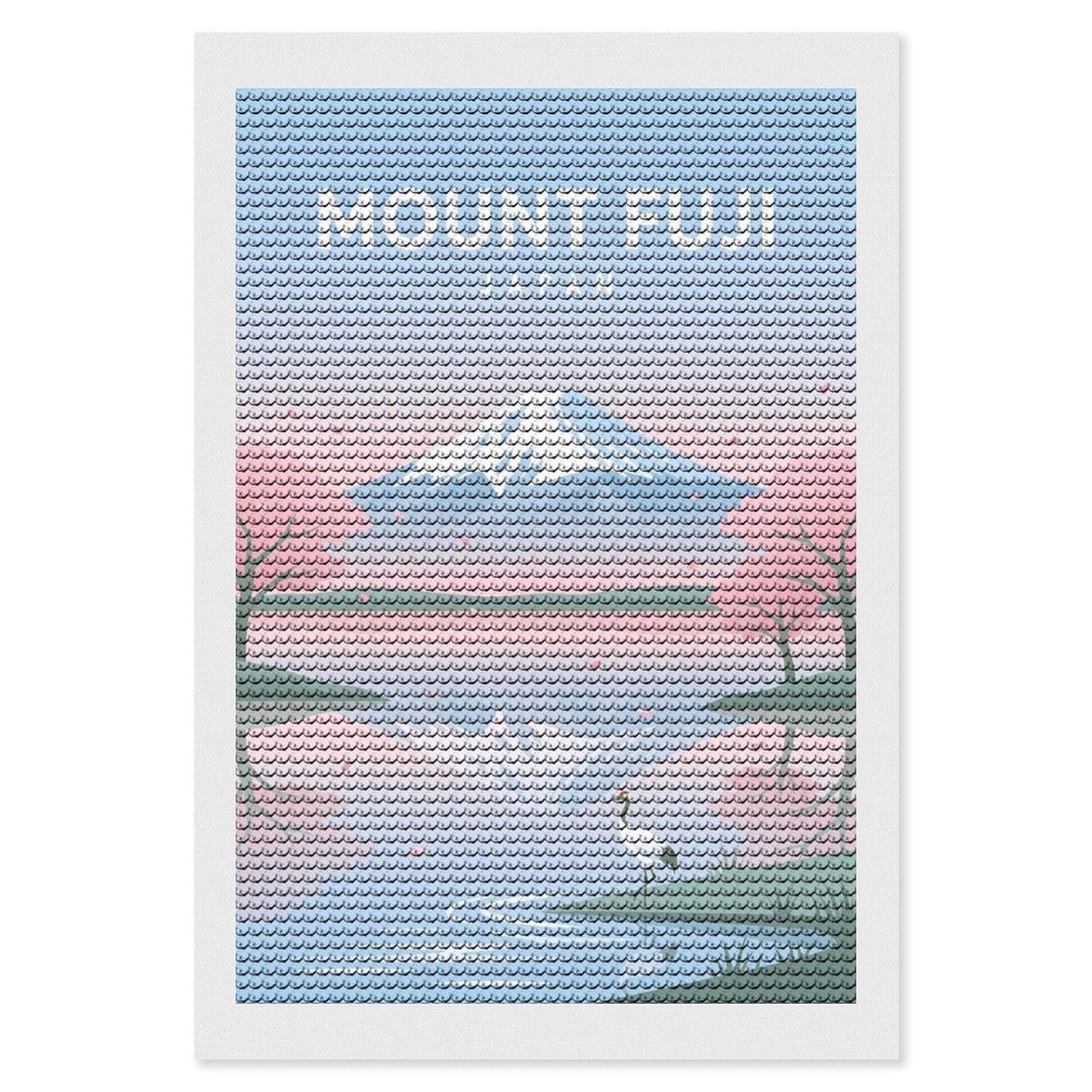 Junmoney Mount Fuji with Cherry Blossoms and Crane Full Drill Diamond Painting Kit 8"x12", Mindful Craft Activity, Bedroom Decor, for Adults, Gift Idea