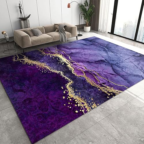 Alfombras de área degradadas moradas, alfombra dorada abstracta lavable, alfombra decorativa lavable a máquina, antideslizante para sala de estar,