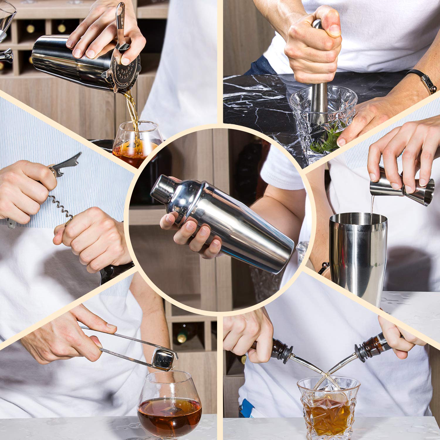 Coctelera de Cóctel 750 ml,Cocktail Shaker Set en Acero Inoxidable Kit Cocktail 16PCS para Vino,Boston,Bebida,Bar,Fiesta,Regalo de Familia