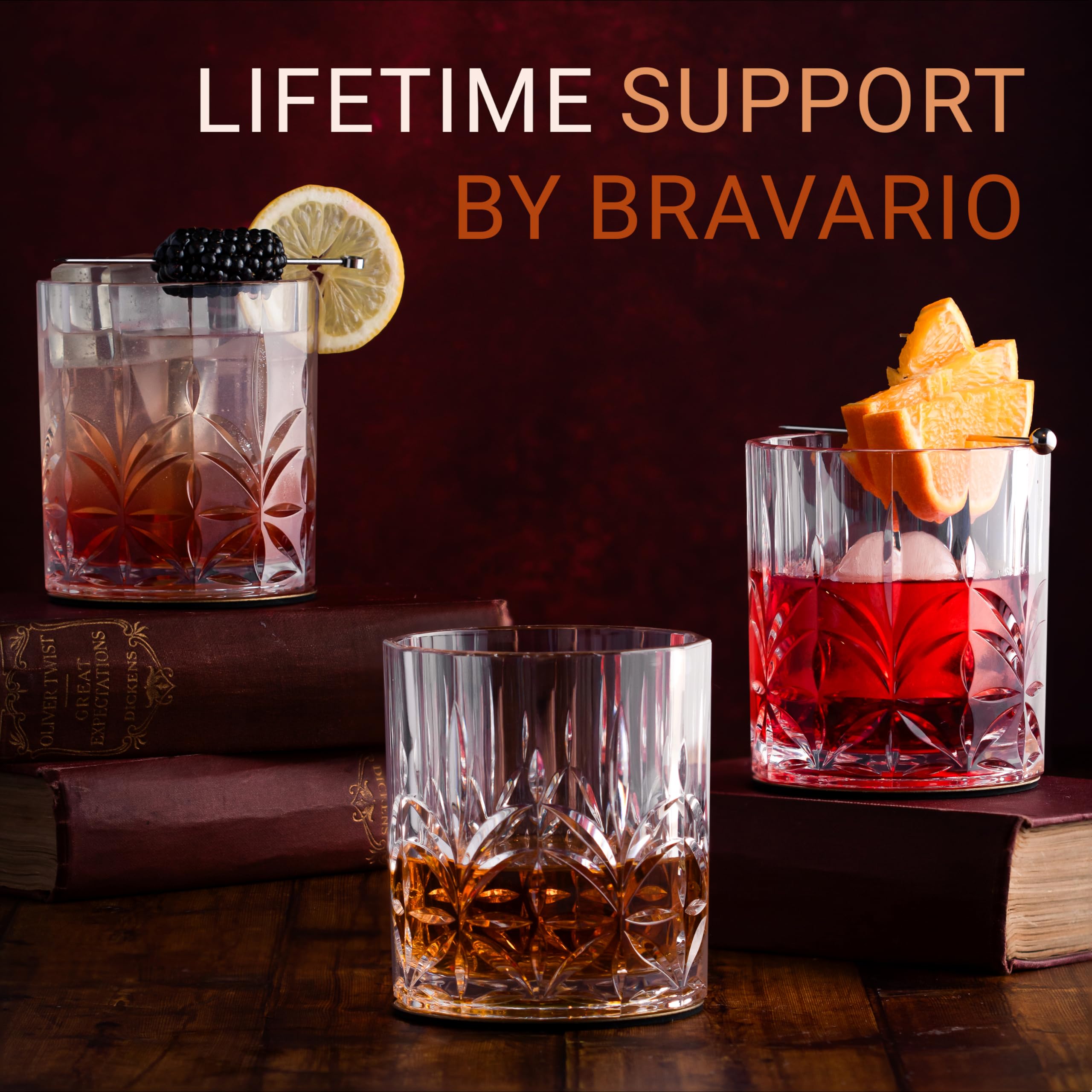 Bravario Vasos de whisky de plástico irrompibles, irrompibles, 100% Tritan Double Rocks | aptos para lavavajillas | Sin BPA | Perfecto para cóctel al aire libre Bourbon | 13 onzas, juego de 4