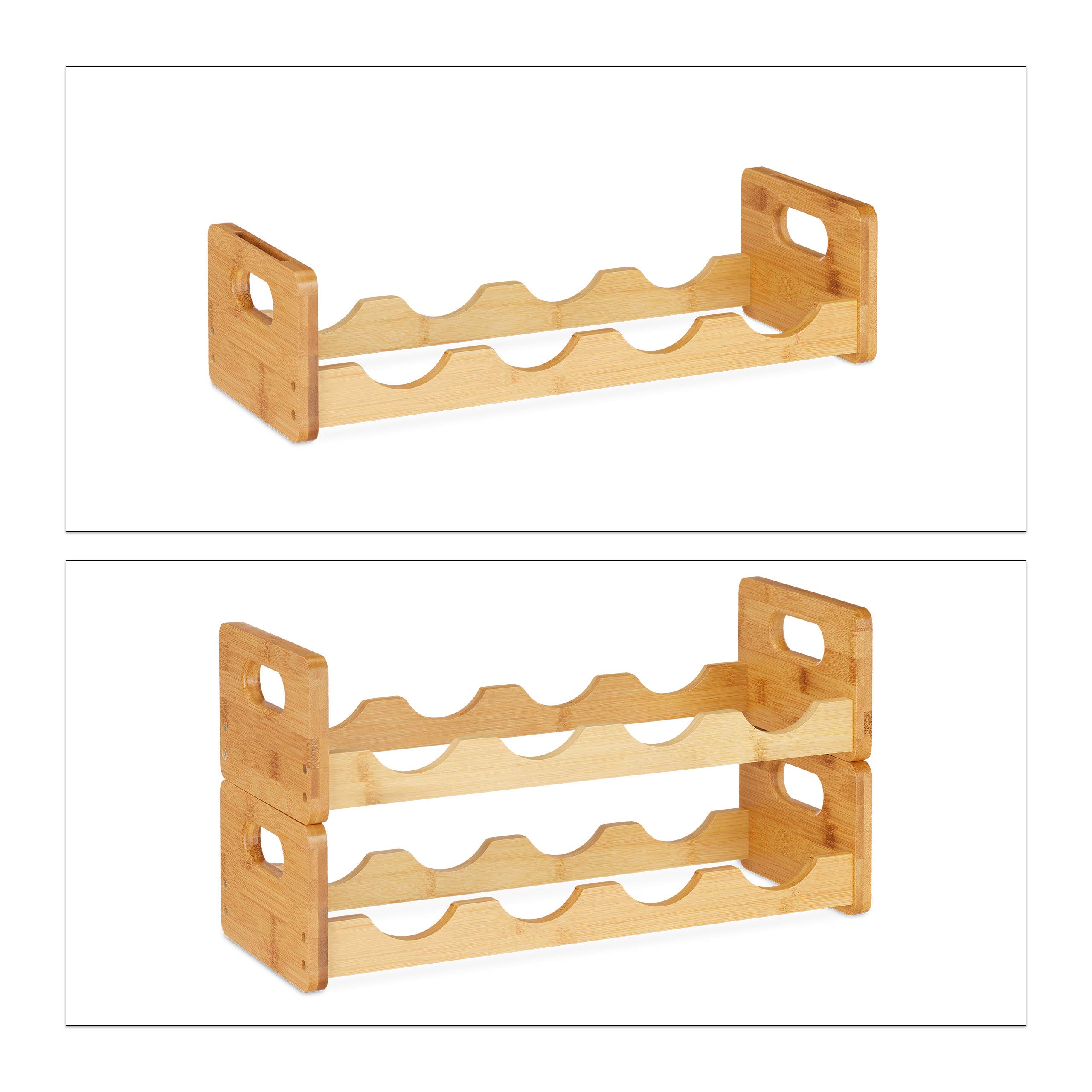 Relaxdays 4x Cantinetta, Scaffale Salvaspazio per 8 Bottiglie Formato Orizzontale in Bambù, HLP 24x47x18 cm, Legno Naturale