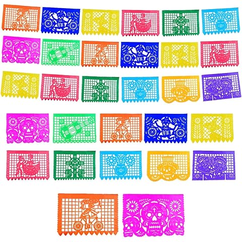 Vivanco pasión por el arte Pack of 30 Altar Offerings Fronts Day of The Dead Supplies Kit Day of The Dead Decorations Colorful Medium Size Tissue Paper Mexican Picado Paper Sheets.
