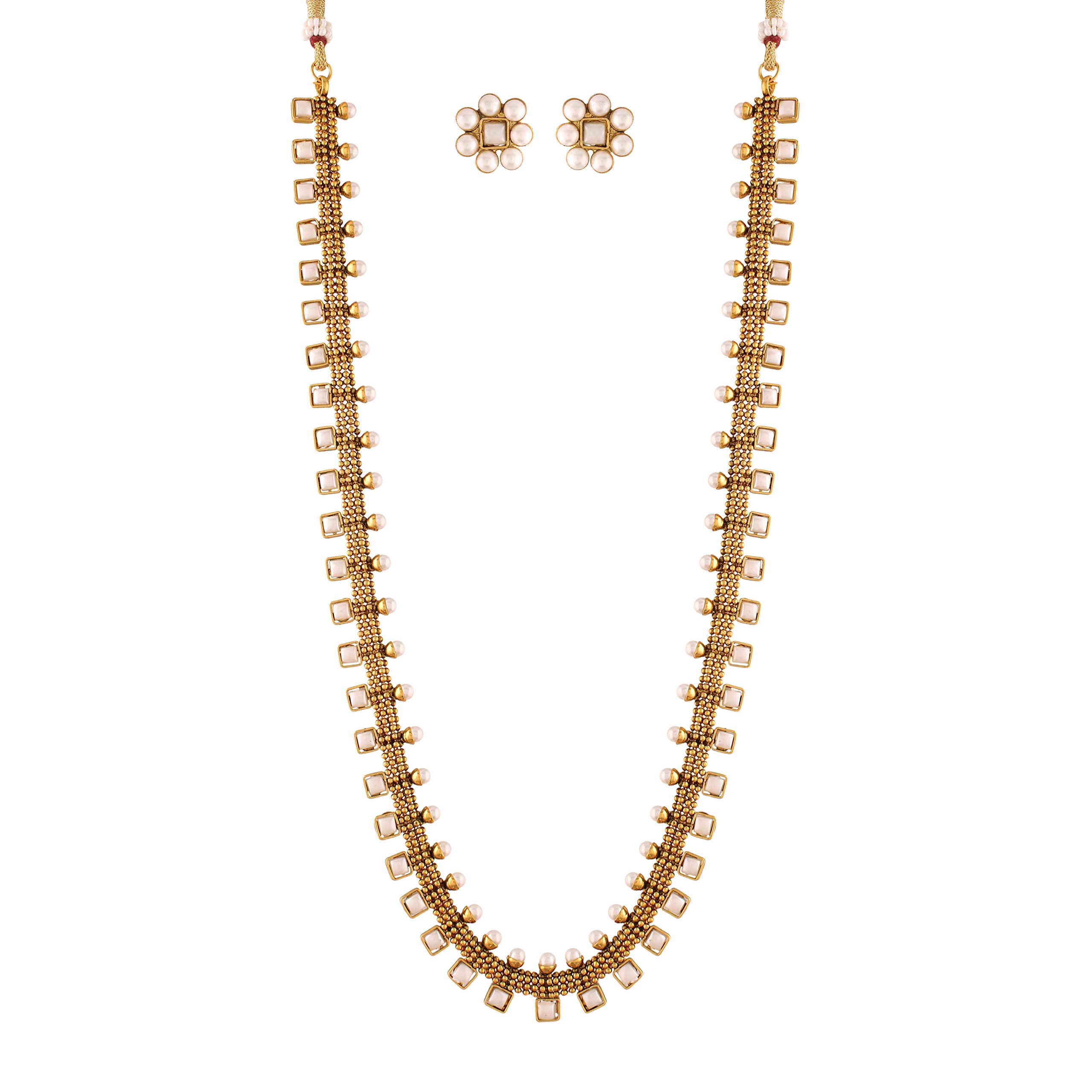 I Jewels18K Gold Plated Traditional South Indian Stylish Multicolour Stone Work Long Necklace With Earrings For Women & Girls (MC041)
