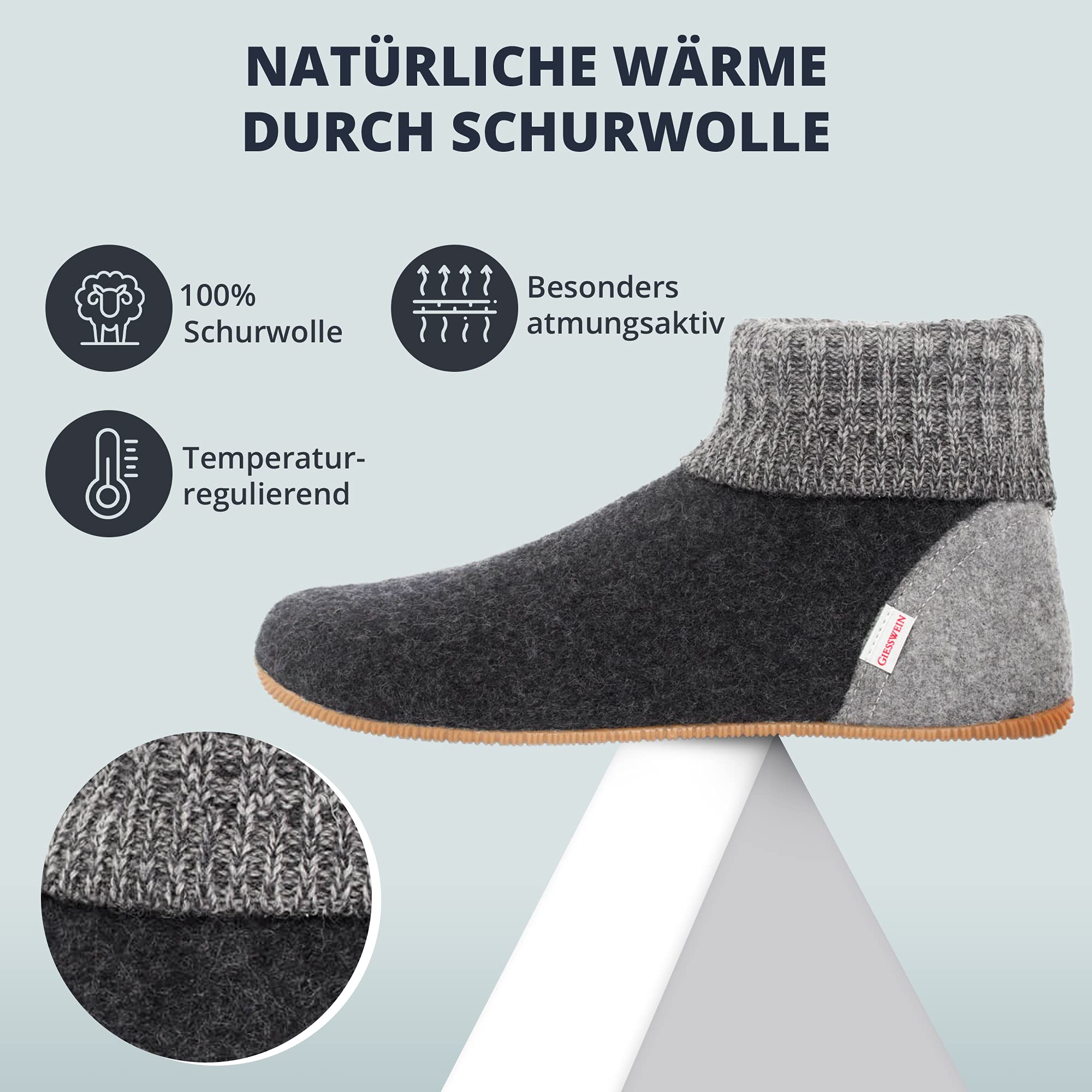 Giesswein Hüttenschuh Wildpoldsried | Warme Filz-Pantoffeln mit rutschfester Gummisohle fuer Damen & Herren - hohe Huettenschuhe fuer Zuhause