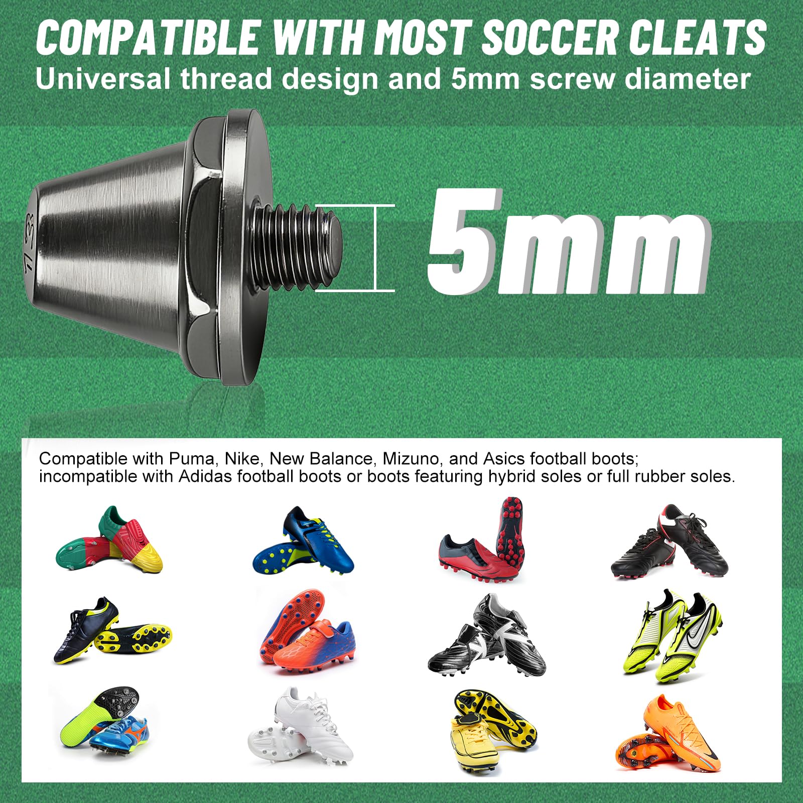 Crampons de Rechange pour Chaussure de Foot 11mm/13mm/15mm, M5 avec Clé d'Aluminium