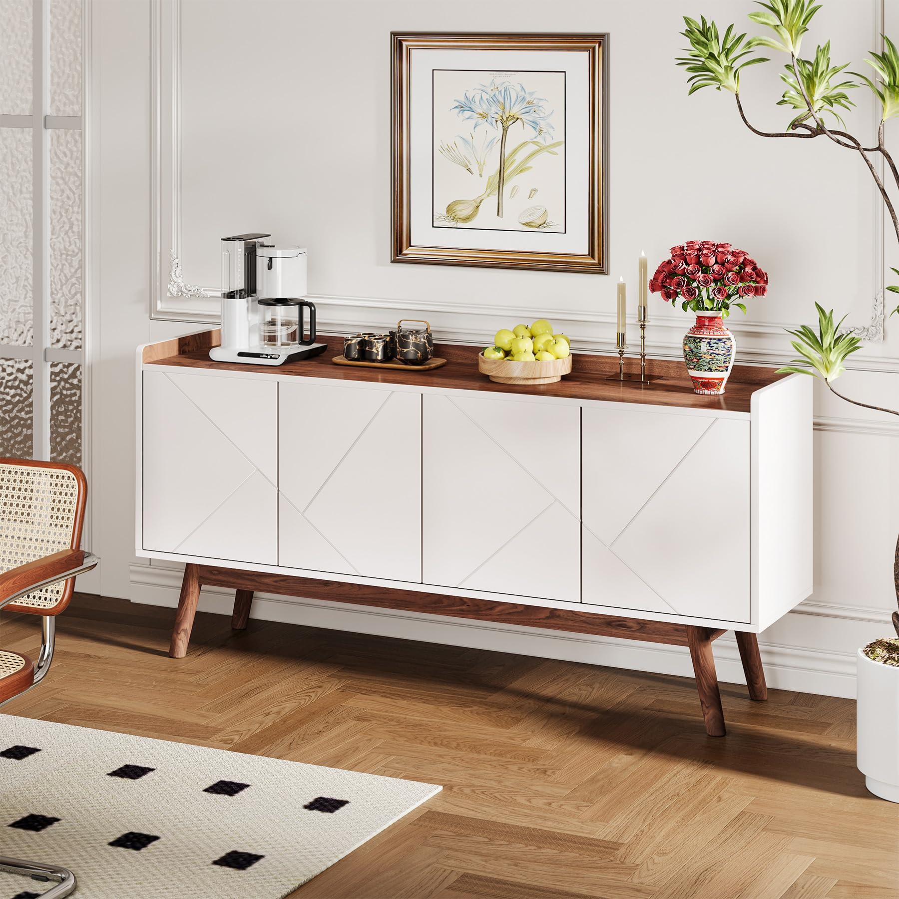 Tribesigns Sideboard Buffet Cabinet with Storage - 55" Kitchen Sideboard, Wood Coffee Bar Cabinet with Doors, Accent Console Table for Dining Room, Living Room - White