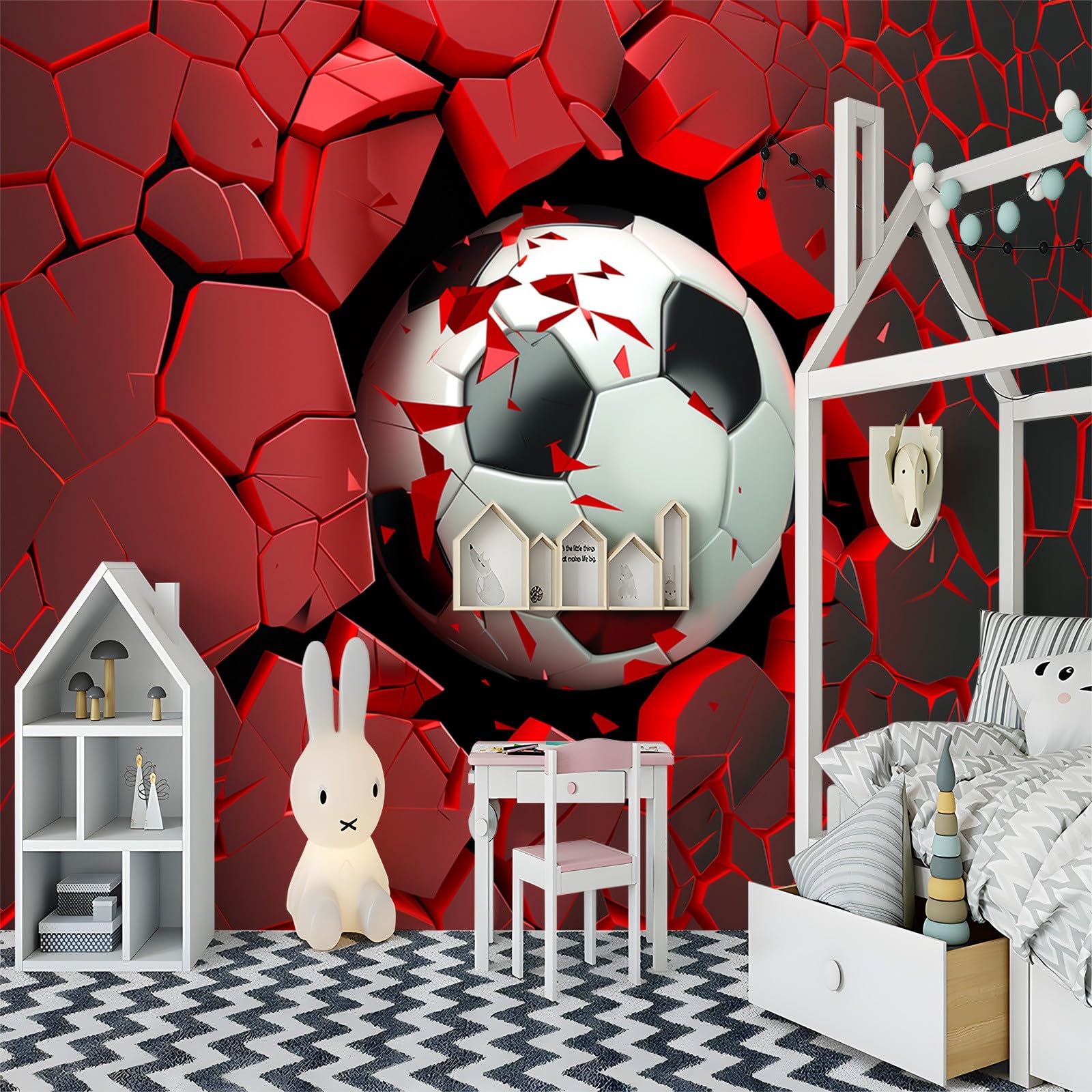 Carta da parati 250 x 175 cm Fotomurali in TNT Murale alla moda Decorazione da Muro Rosso Poster Gigante Design Carta perFootball rosso e nero