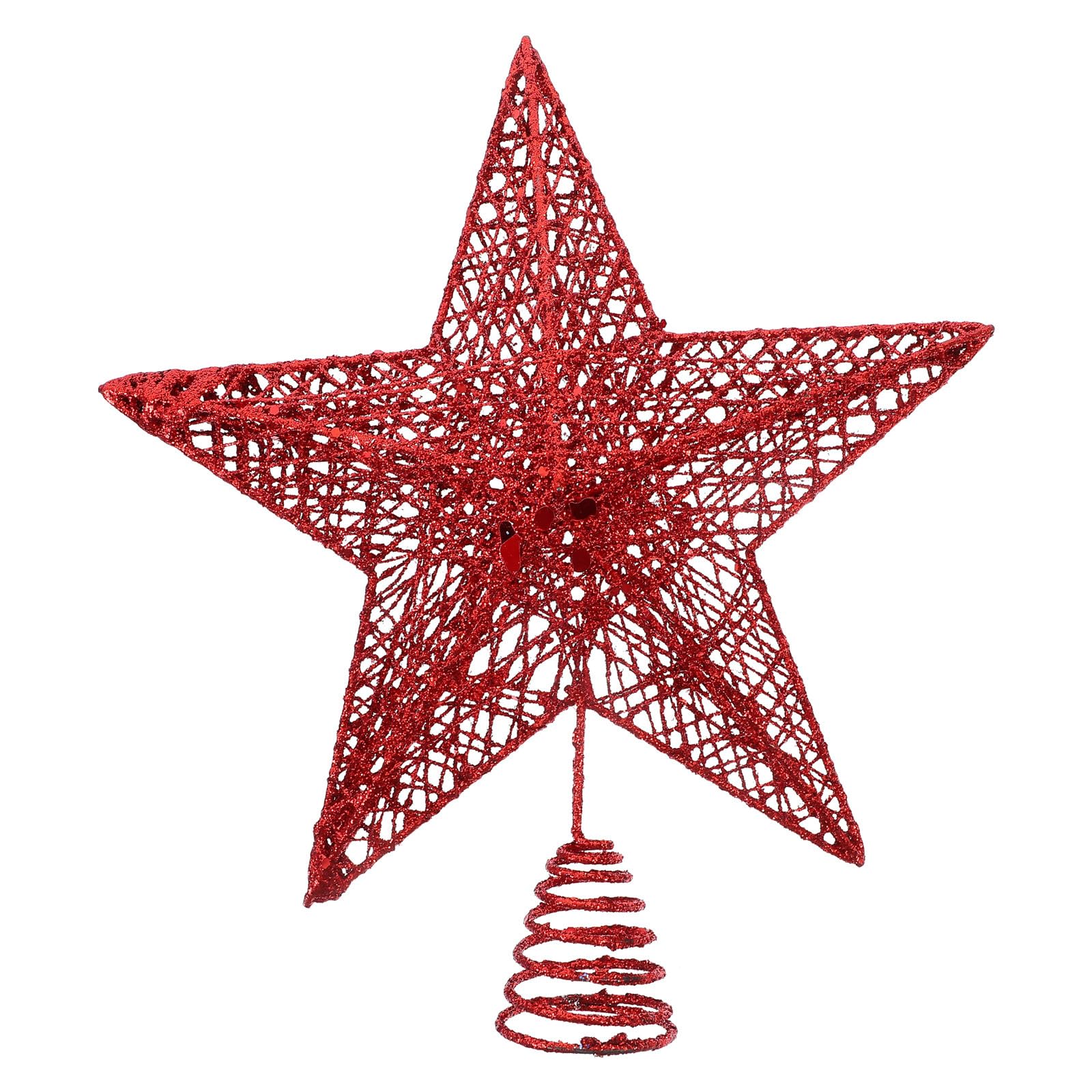 Christmas Mini Red Star Topper - Glitter Five-Pointed Star Xmas Tree Treetop Decoration