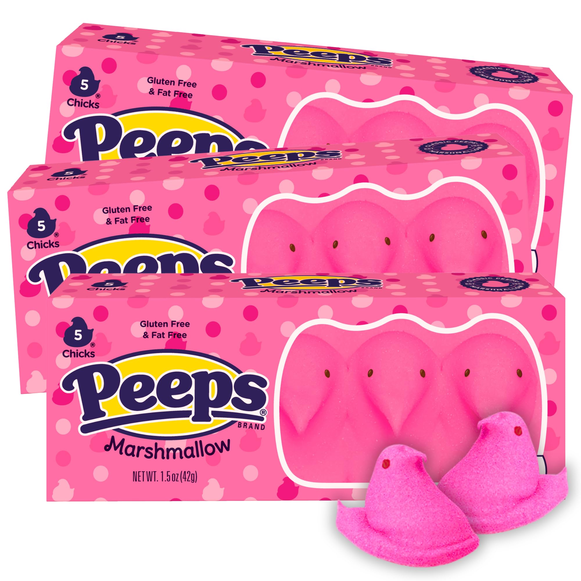 - Peeps Chicks Marshmallows, Easter Basket Stuffers, 5 in Each Classic Candies, (Pack of 3) (Pink)