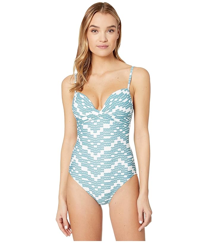 Kate Spade New York  Zigzag Weave Draped Molded Cup One-Piece (Harbor Blue) Womens Swimsuits One Piece