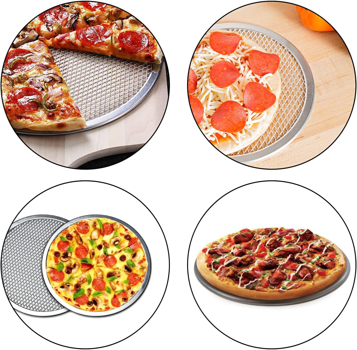 Abaigeal 3 vassoi per pizza in alluminio da 33 cm, in rete antiaderente, per forno, teglie rotonde per pizza per la cucina di casa