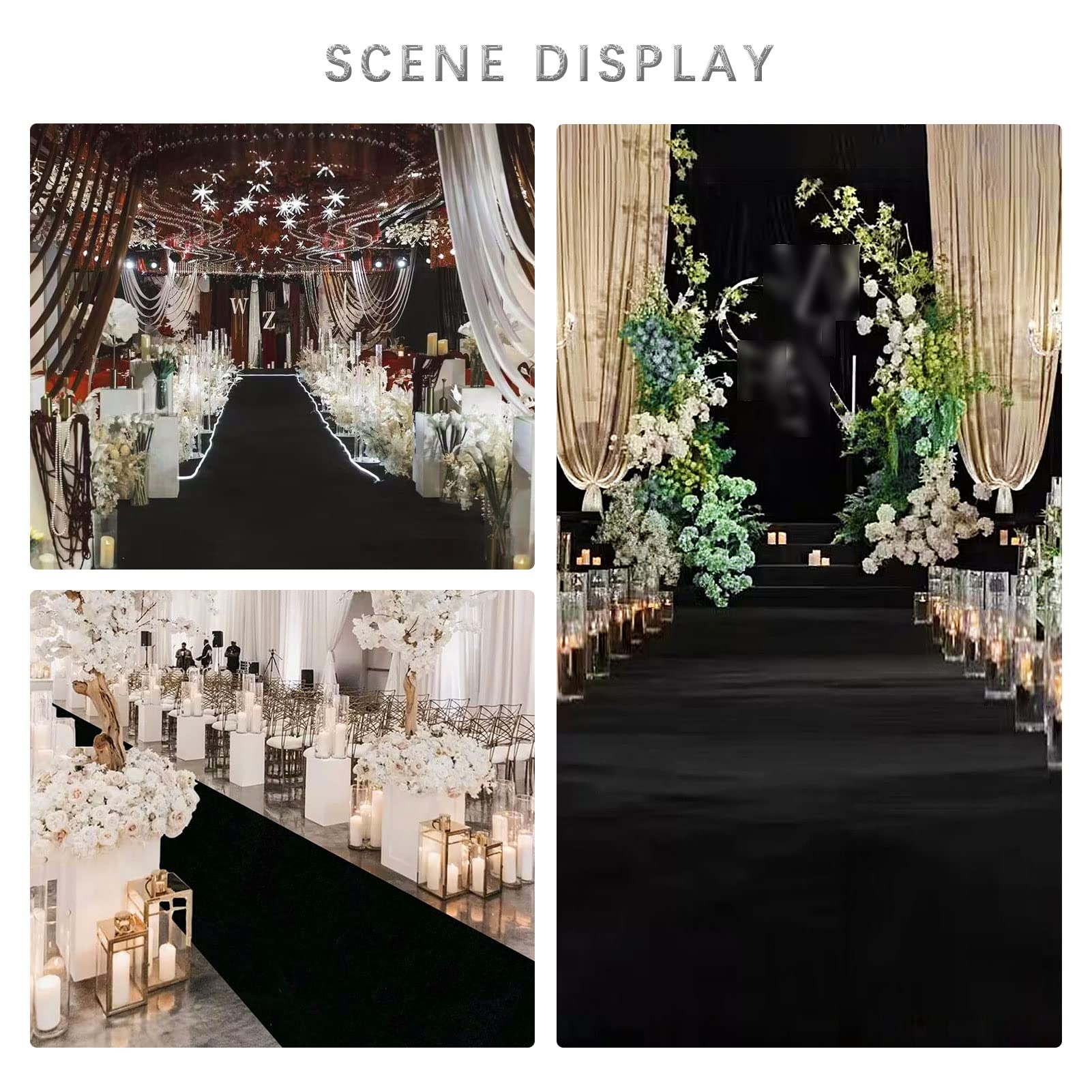 Teppichläufer für Hochzeiten, schwarz, Gangläufer, Braut, rutschfest, Flurteppiche, Rolle, Runway-Teppich, Teppichmatte für Kirchenhochzeiten im Freien, Abschlussball, Dicke 2 mm, zuschneidbar ( Size