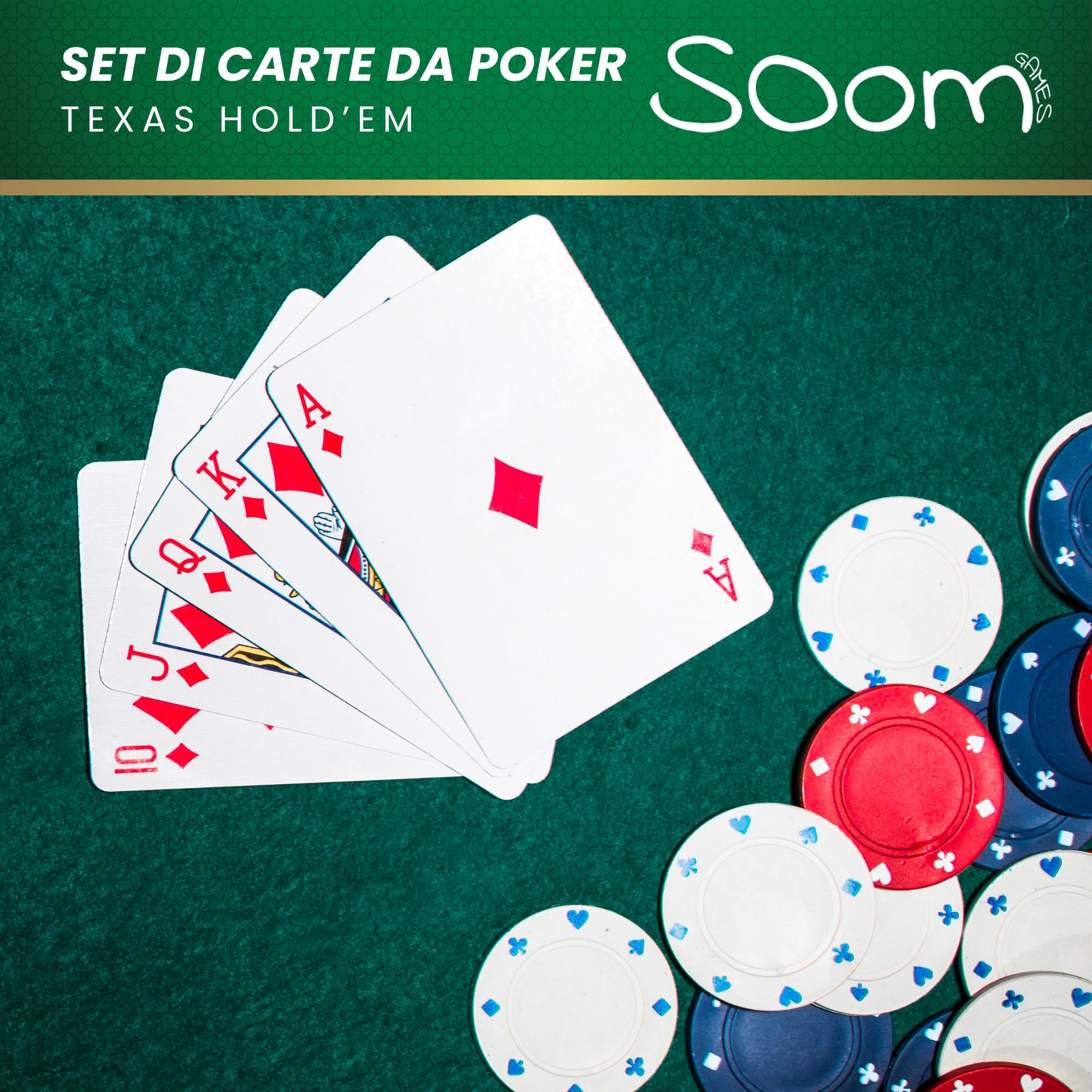 Set Poker per 2-4 Giocatori, 110 Chips, Pulsanti, Carte da Gioco Texas Holdem, Kit Completo
