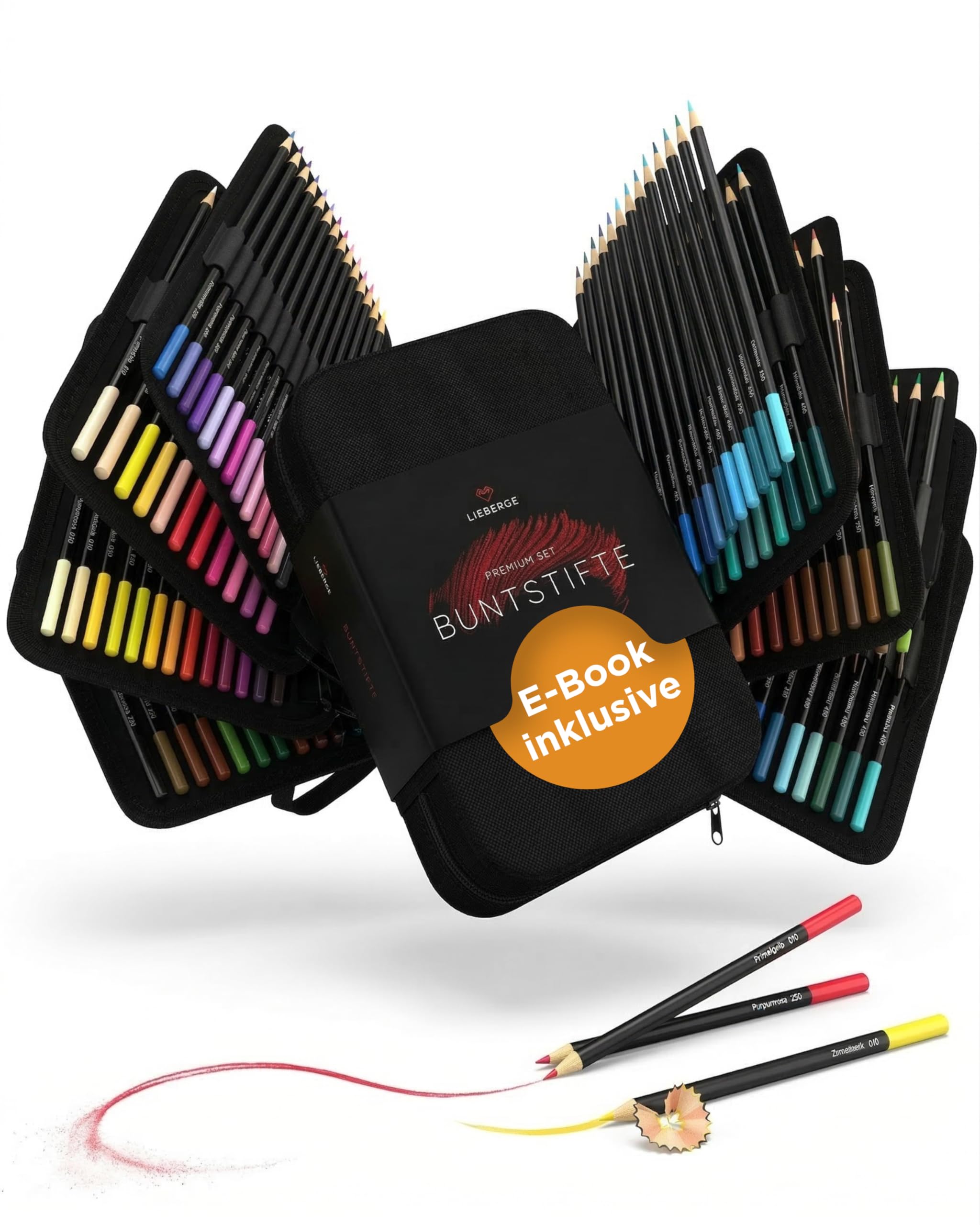LIEBERGE Juego de lápices de colores premium en estuche de nailon profesional, 72 colores, lápices de colores altamente pigmentados, irrompibles, colores suaves, lápices para colorear para adultos,