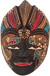 NOVICA Artisan Handmade Batik Multicolor Wood Mask from Indonesia [7.25i...
