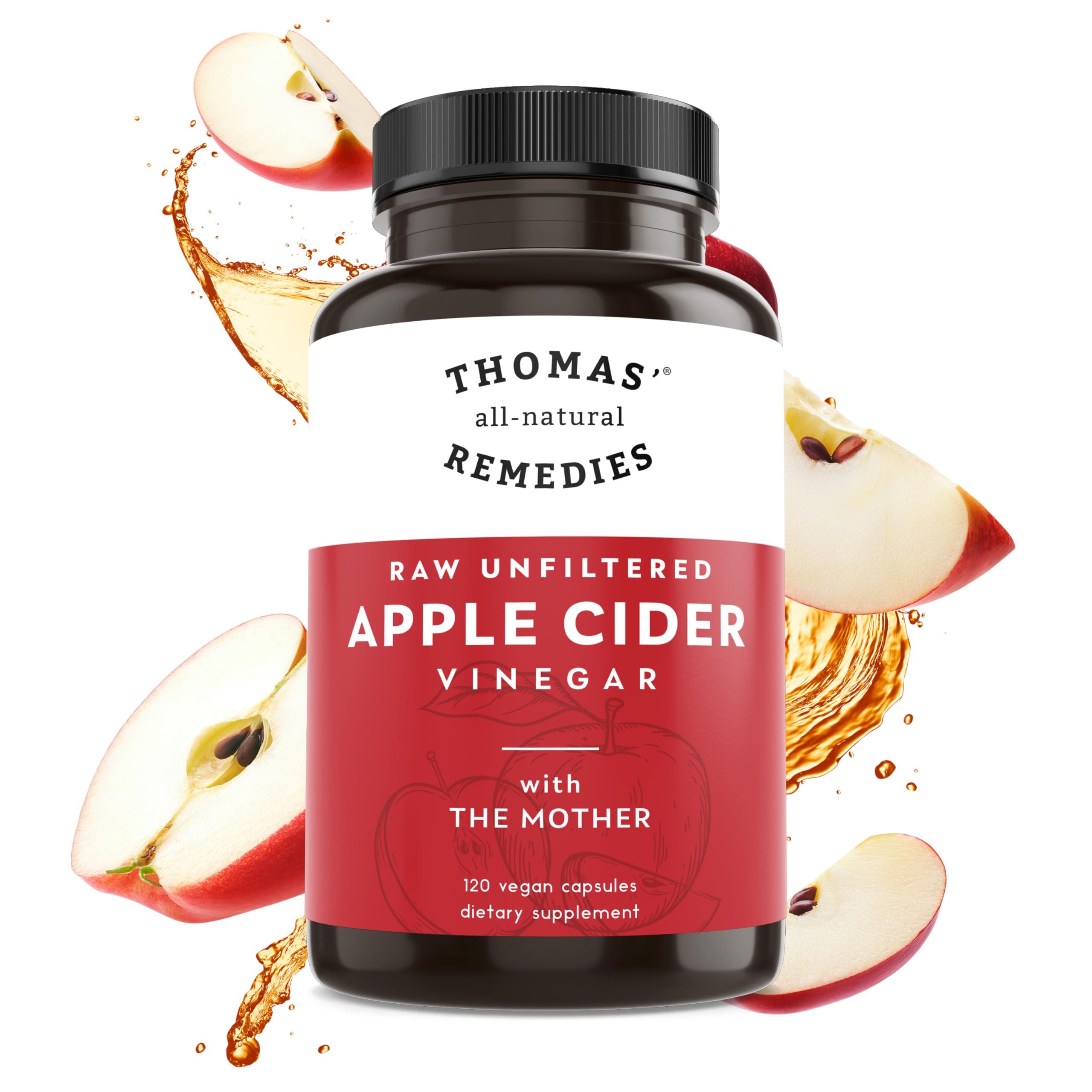Thomas' all-natural RemediesApple Cider Vinegar with The Mother, Raw & Unfiltered ACV Pills for Gut & Digestion, 120Ct