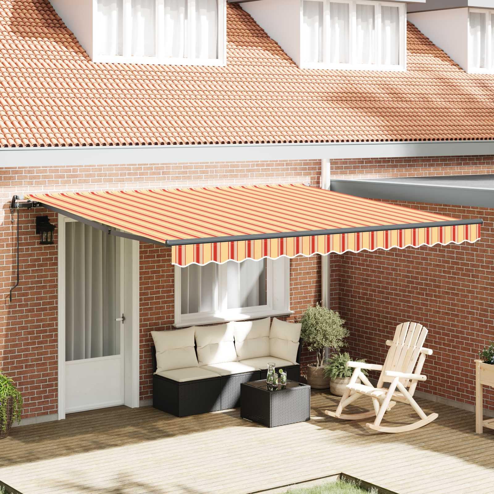 Auvent rétractable jaune et orange 400x300 cm pour terrasse | Store extérieur manuel