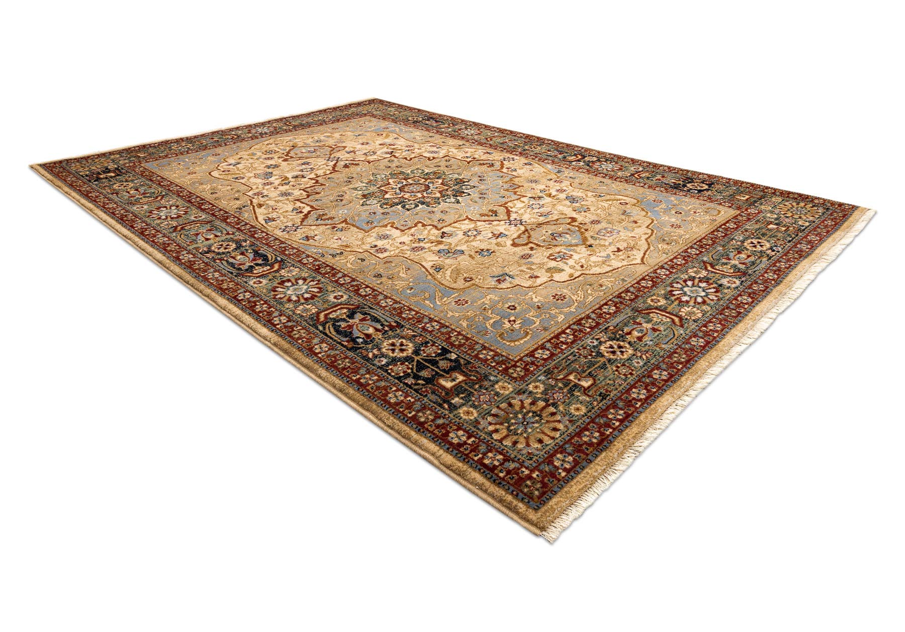 Dywan wełna KESHAN rozeta orientalna 7519/53555 beżowy/ciemnoniebieski 160x230 cm beżowy Dywanik do Sypialni