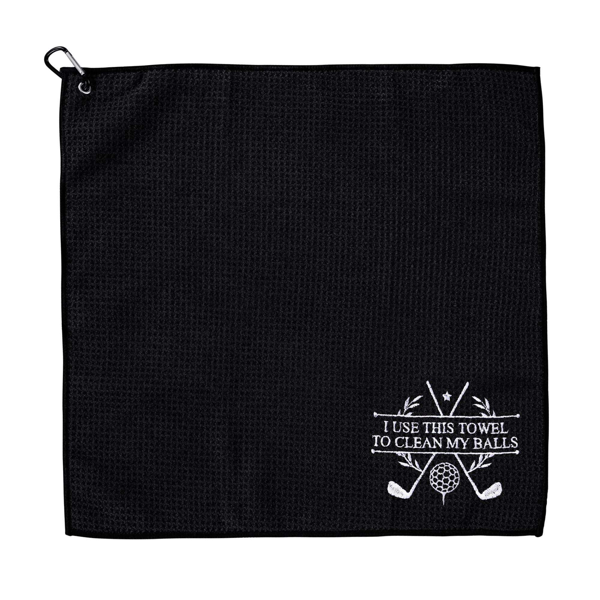 Esseur Embroidered Golf Towel With Hooks, 15.7x15.7 Inch, I Use This Towel To Clean My Balls, Golf Gifts for Golf Lovers Dad Husband (Black-Style 2)