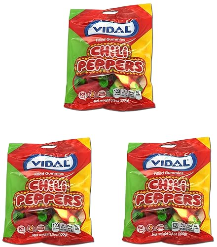 Vidal Chili Peppers - Gomitas picantes rellenas 35 onzas paquete de 3