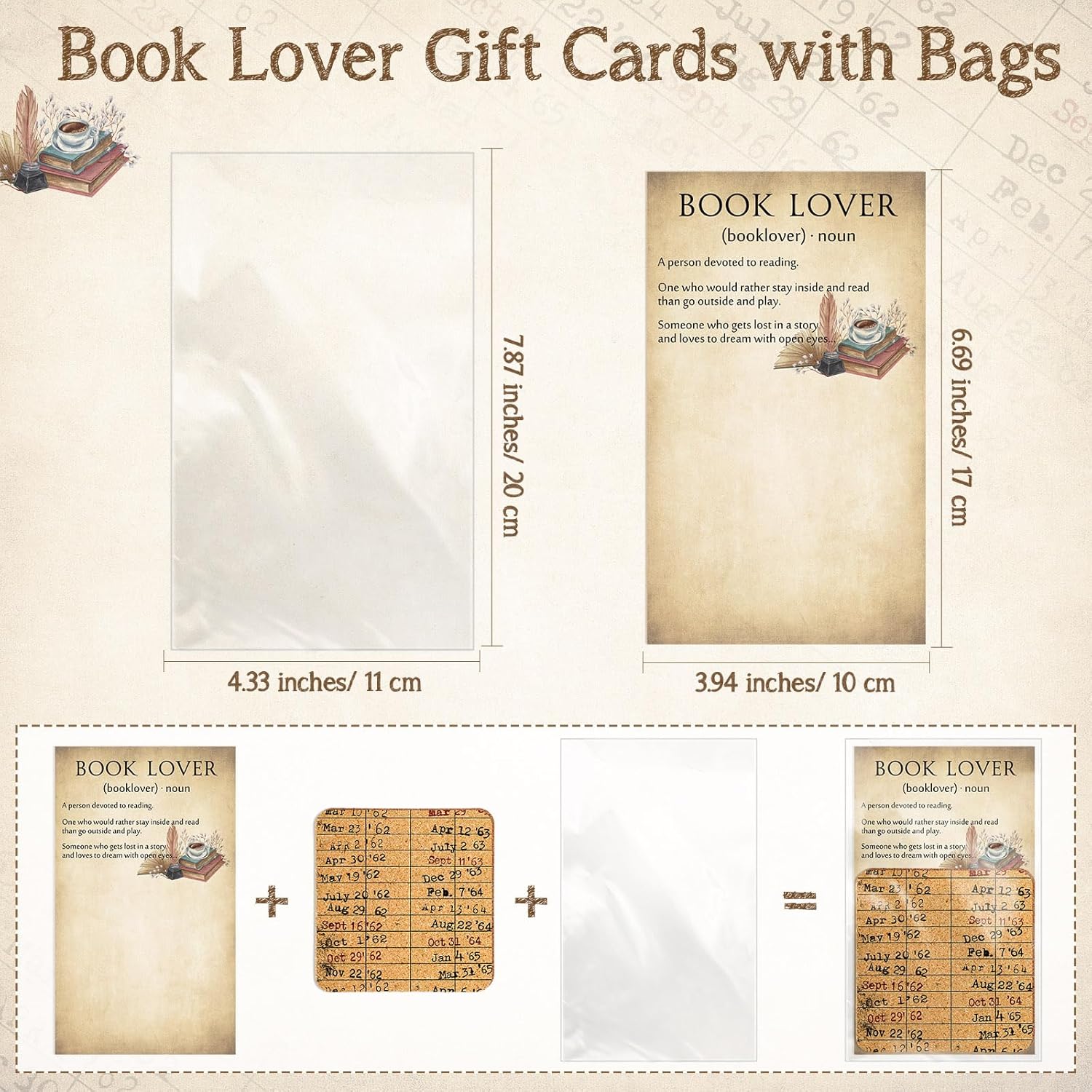 Hushee 12 Sets Book Lovers Gifts Library Due Date Coaster Library Vintage Coasters with Cards Book Lover Coasters Book Lover Cards with OPP Bag Book Lover Gift Ideas for Women Library Club - Image 3
