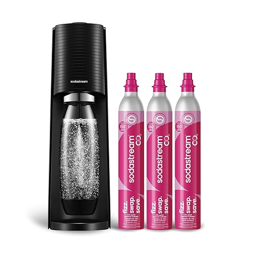 SodaStream Terra Sparkling Water Maker Bundle in Black - includes 3-Pack CO2 and Carbonating Bottle