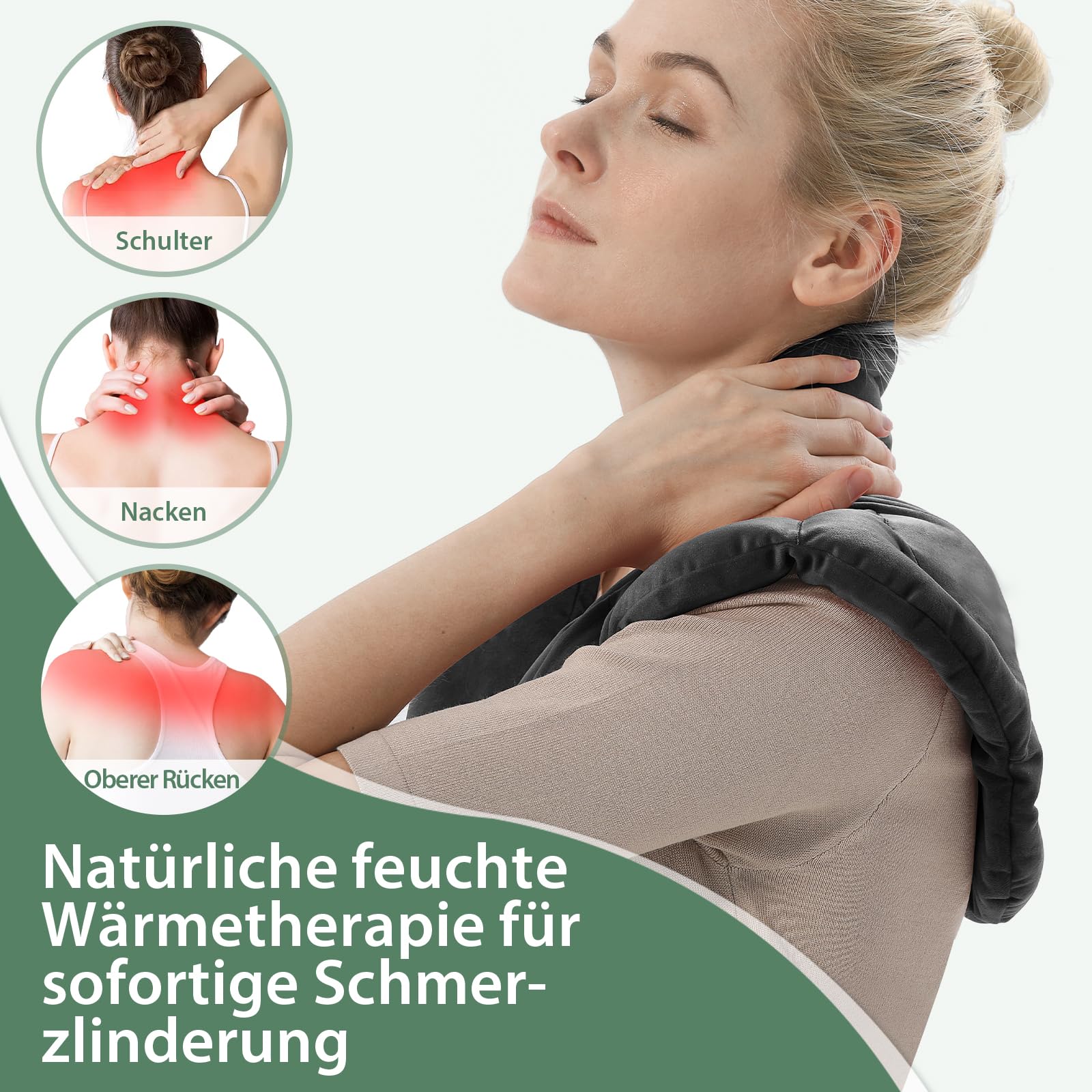 Körnerkissen Nacken Schulter für Mikrowelle, Kirschkernkissen Nacken Schulter, Nackenkissen mit Kragen,100% natürliche Füllungen Geschenke für die Familie, Wärme-/Kältetherapie(Grau)