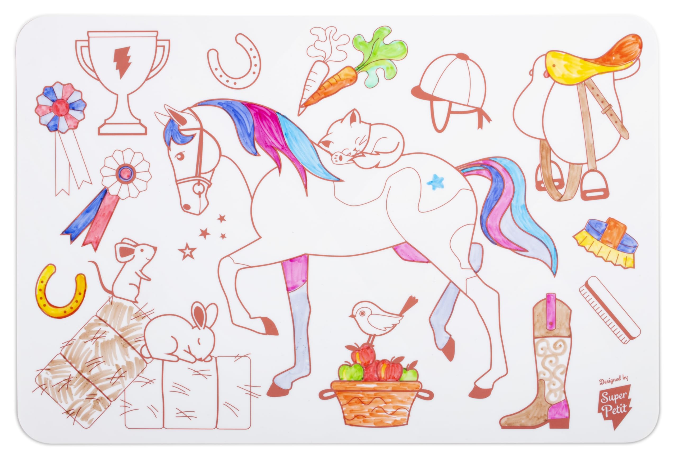 SUPER PETIT, Educational Game, Pony Coloring, Reversible, Comes with 4 erasable Felt tip pens, Easy to Clean, Reusable - Image 4