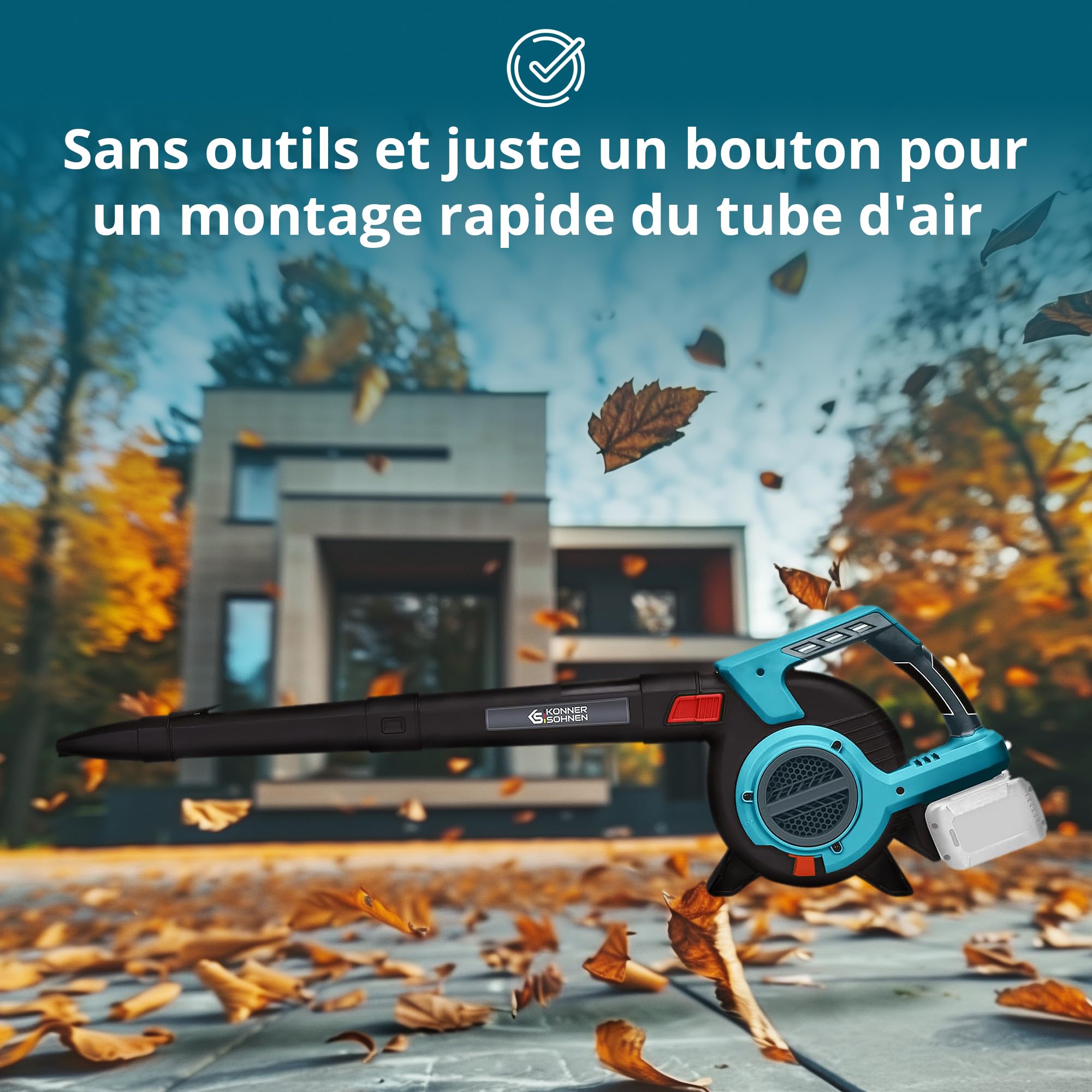 Könner & Söhnen KS LBV-40V, Aspirateur de Jardin sans Fil avec Fonction broyeur de Feuilles Tension nominale 40 (20+20) V, régime à Vide 1630 TR/Min, capacité du bac à poussière 45 l, 4 Vitesses