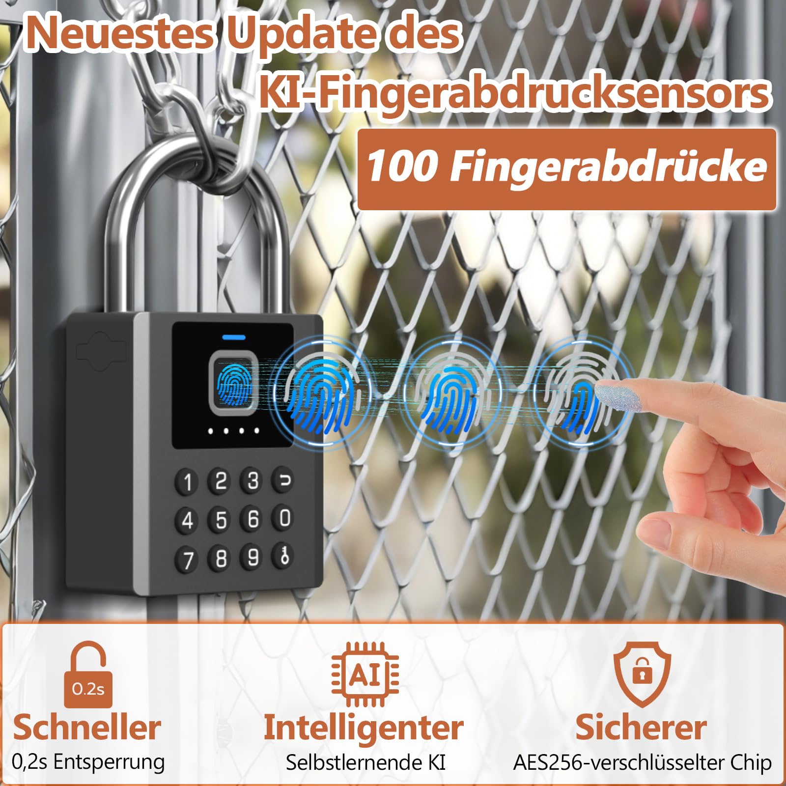 Anweller Candado de huellas dactilares con código numérico – Candado de combinación resistente a la intemperie con patillas de 8 mm – para puertas, vallas, cobertizos, garajes, jardines y taquillas