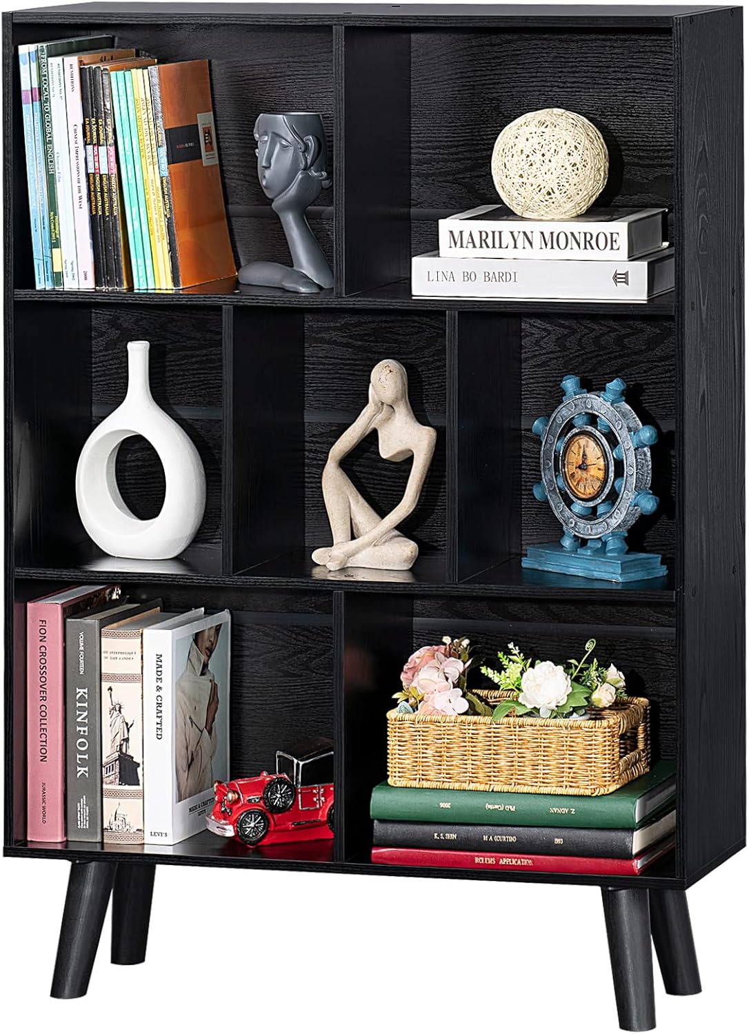 Buy YAHARBO Black Bookshelf,3 Tier Modern Bookcase with Legs