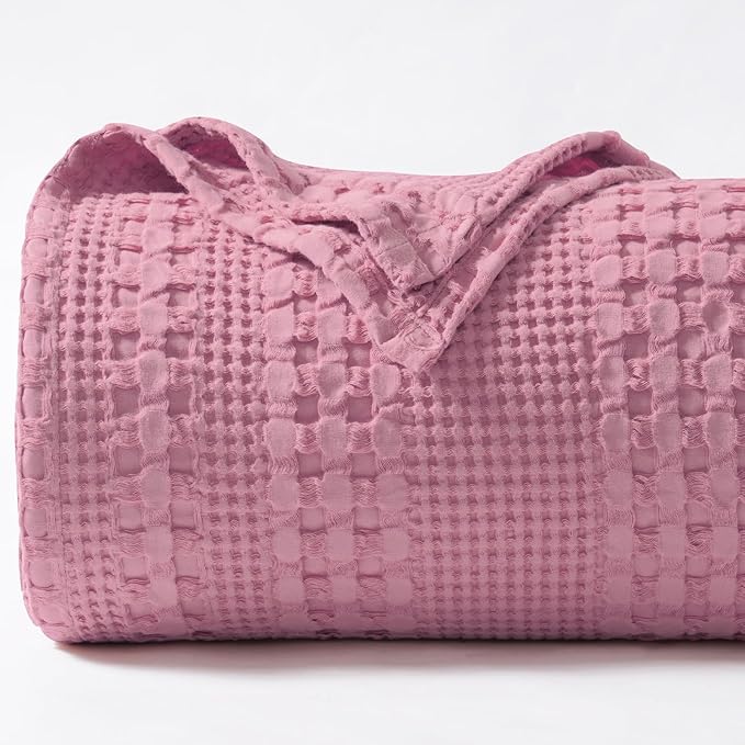 PHF 100% Cotton Waffle Weave Blanket Queen Size, Lightweight Washed Cotton Blanket for Spring & Summer - 90"x90" Soft Woven and Breathable Blanket for Bed Sofa Home Decor - Oatmeal