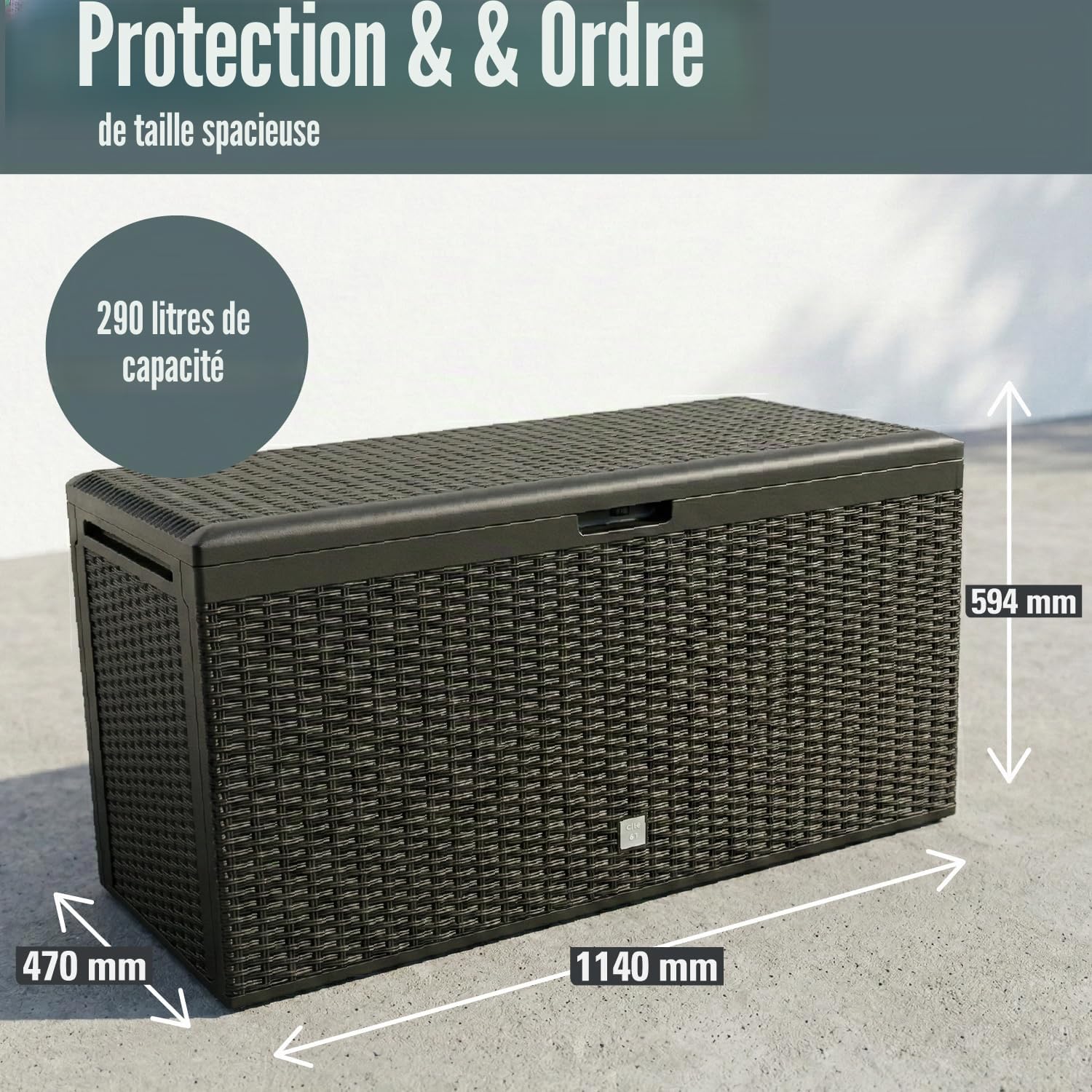 BOXE RATO PLUS 290L. coffre de jardin, dimensions (mm) 1140x470x594, couleur Anthracite