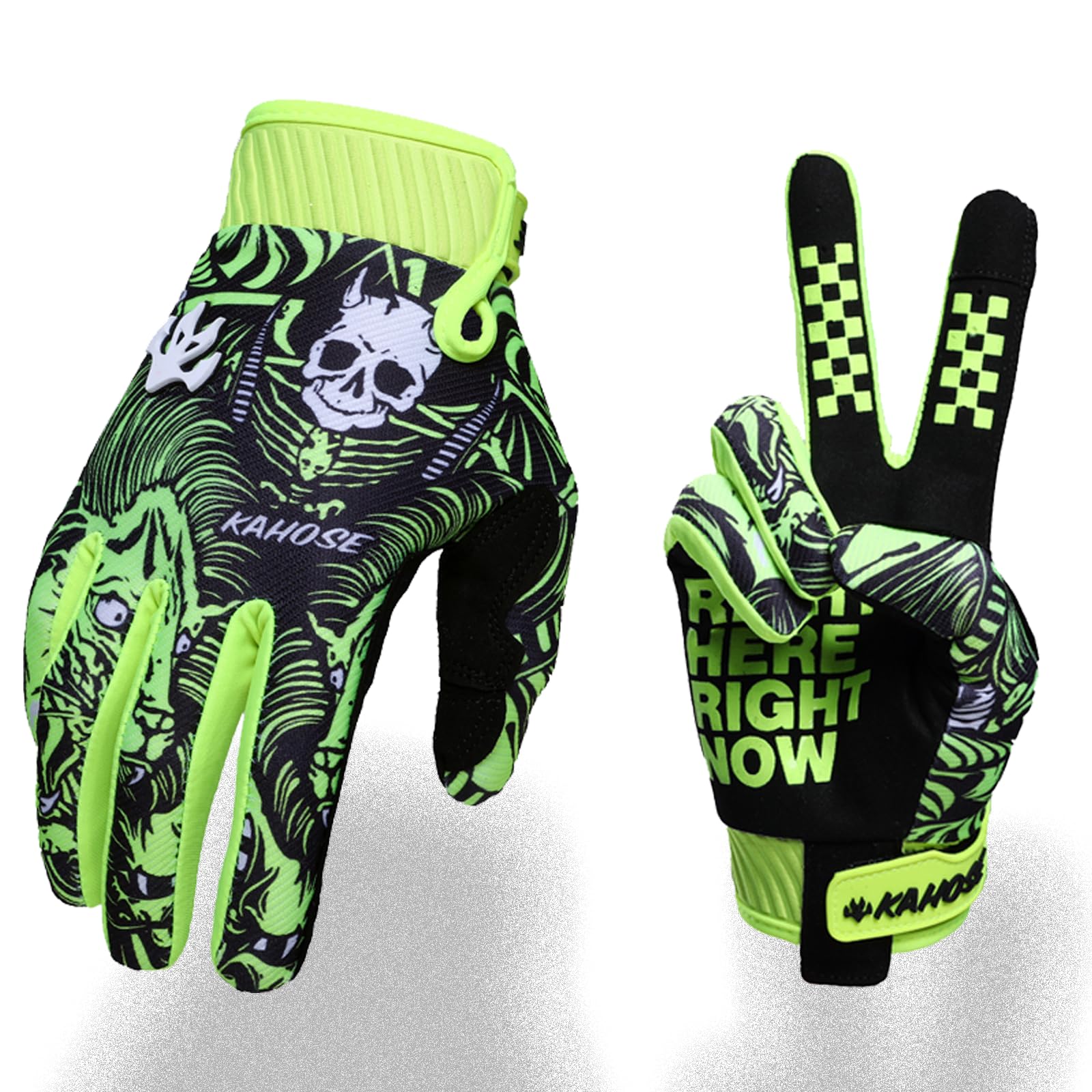 Fast passion Skeleton-Paw Motorradhandschuhe für Damen und Herren, Fahrradhandschuh, atmungsaktiv, Dirtbike-Handschuh für ATV, MTB, Motocross-Rennen, Grün 02, Größe L