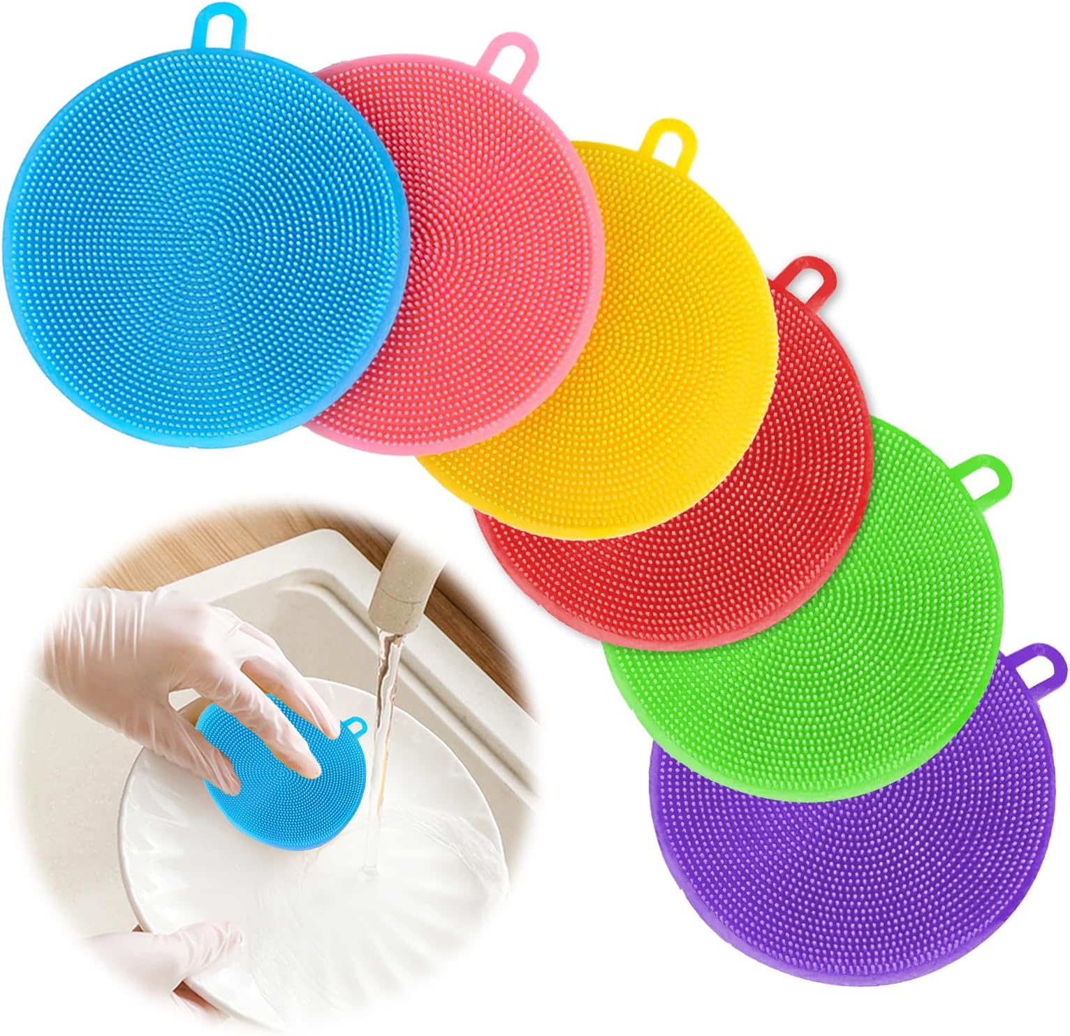 Kitchen Silicone Sponge Scrubber, 6Pcs Pack - Multifunctional Brush for Cleaning Vegetables, Fruits and Dishes - Rubber Vegetable Brush for Kitchen