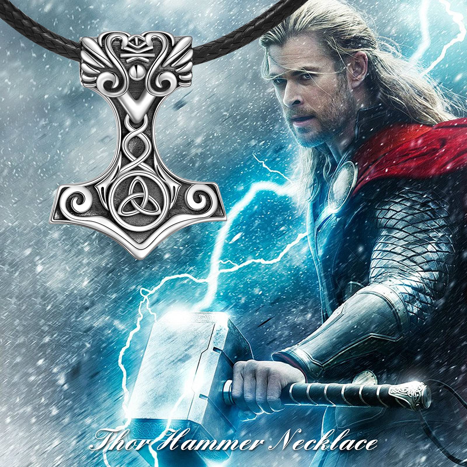 URONE Wikinger Thors Hammer Anhänger Halskette Sterling Silber Keltischer Knoten Mjölnir Nördlich Weihnachten Geburtstag Wikinger Schmuck Geschenk für Männer